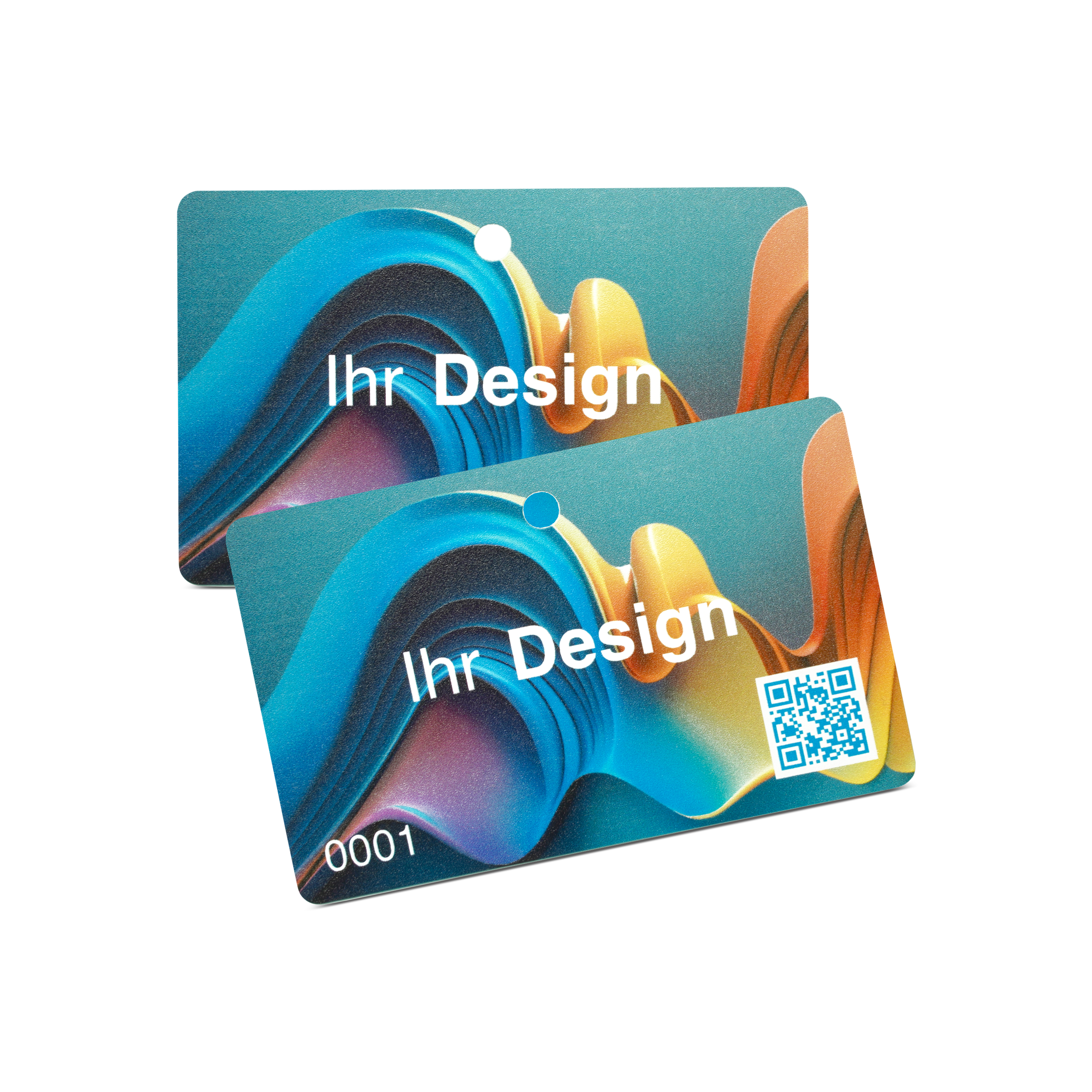 NFC Karte PVC beidseitig bedruckt - 85,6 x 54 mm - NTAG213 - 180 Byte - weiß glänzend - Querformat gelocht