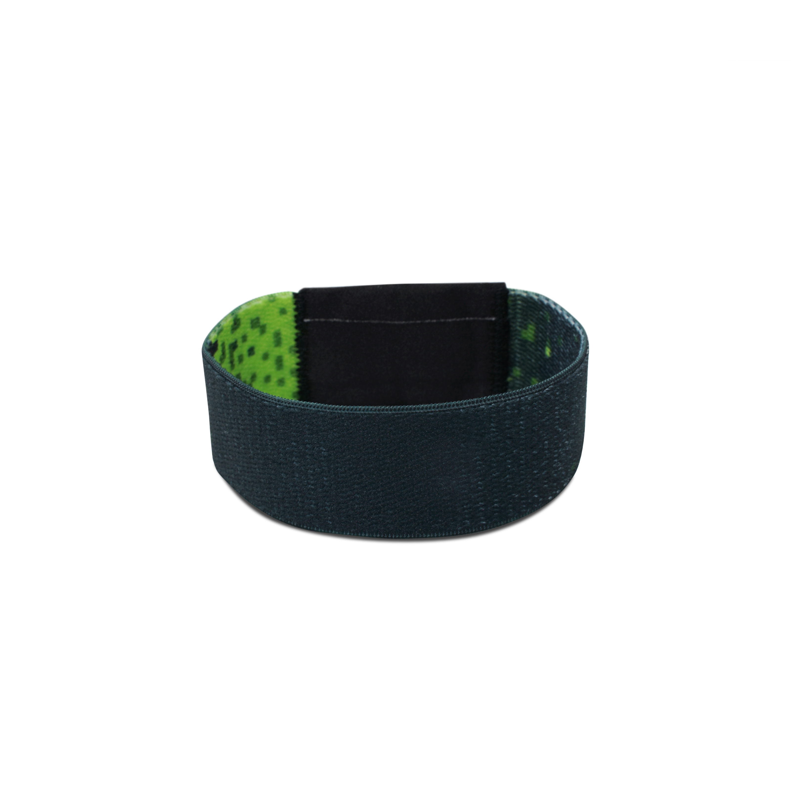 Rückseite NFC Armband aus dunkelgrünem Stoff mit Pixelmuster 