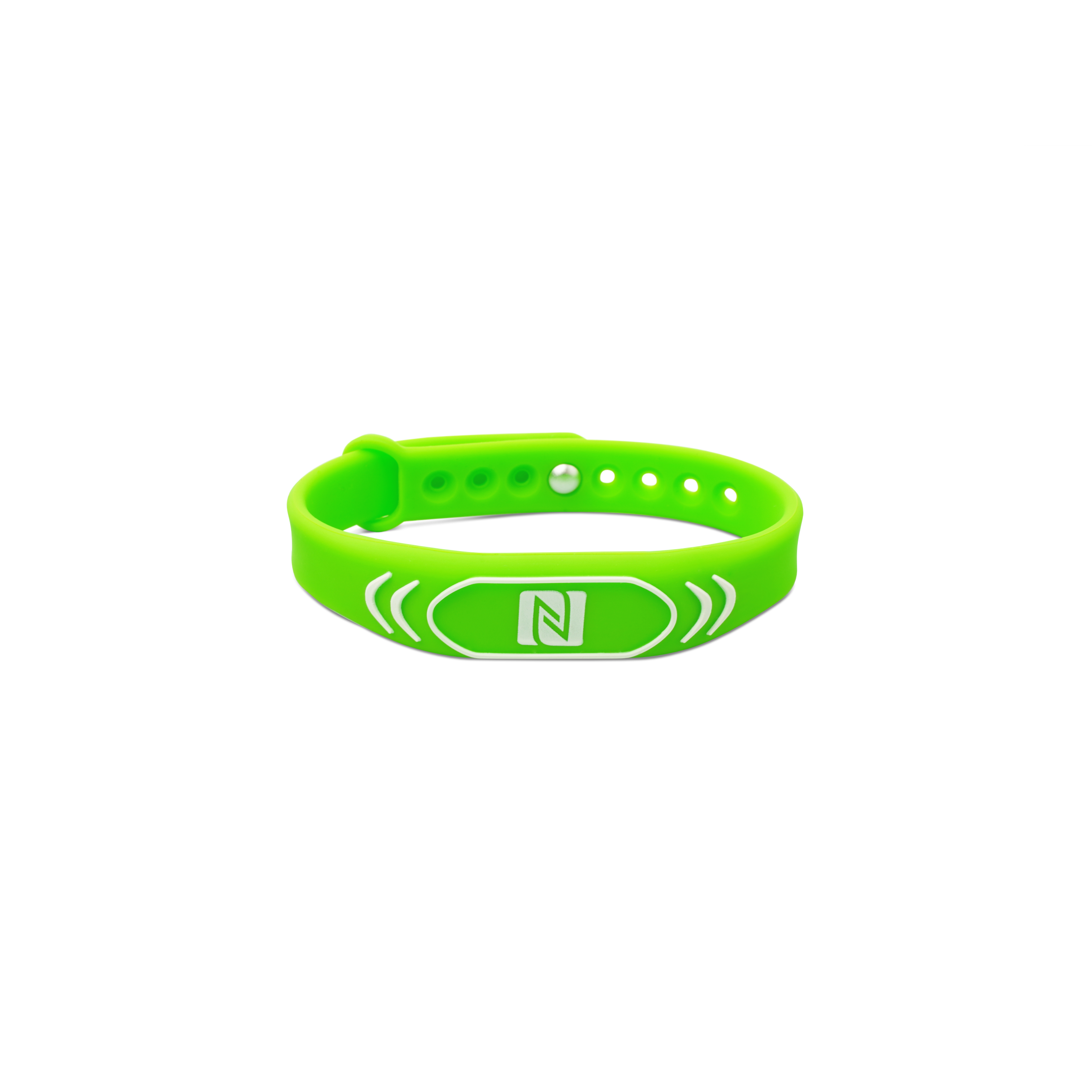Vorderseite des geschlossenen NFC Armband aus Silikon in grün
