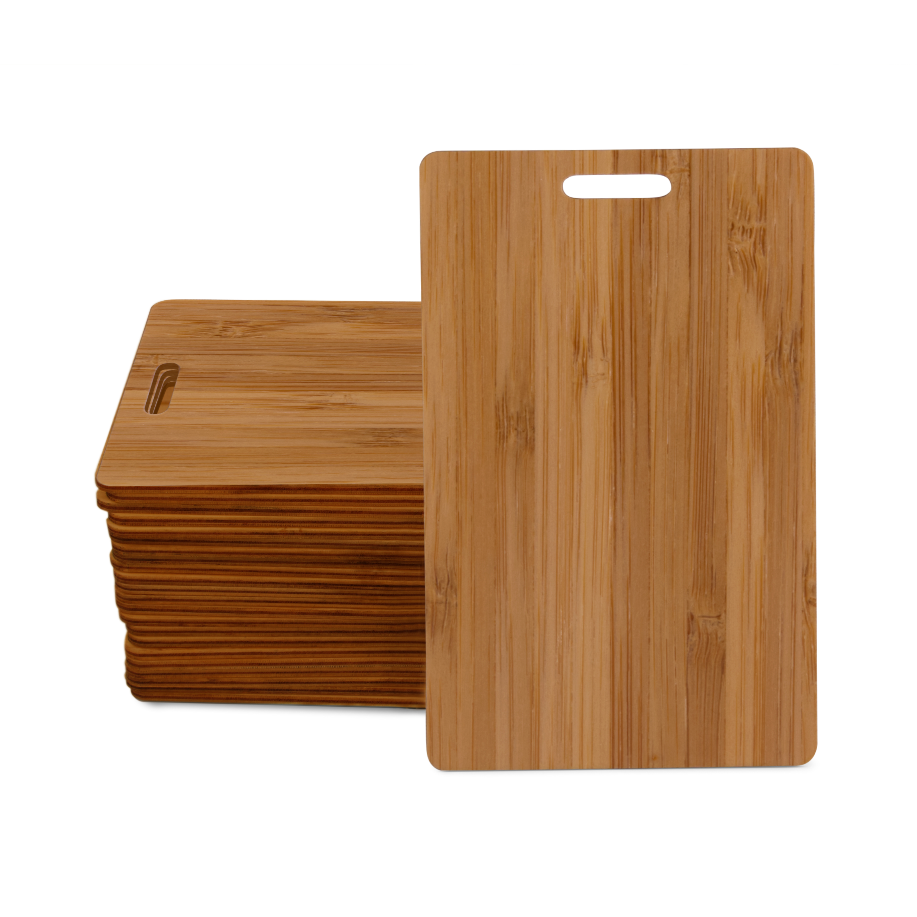 NFC card bamboo - 85,6 x 54 mm - NTAG213 - 180 byte - wood look - portrait format with slot