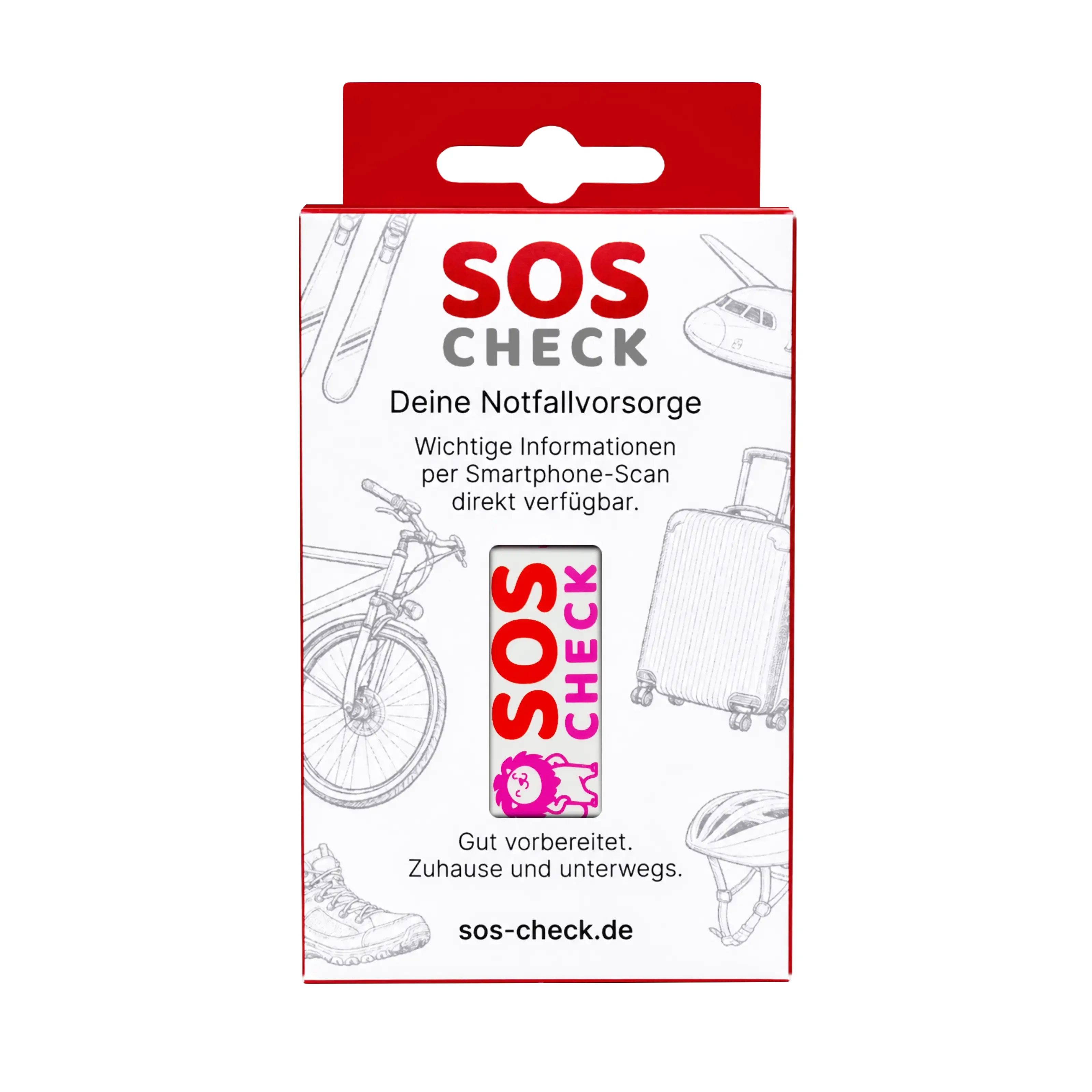 SOS-Check Anhänger Kids - Smarter Notfall-Anhänger - Silikon - 30 x 60 mm - pink