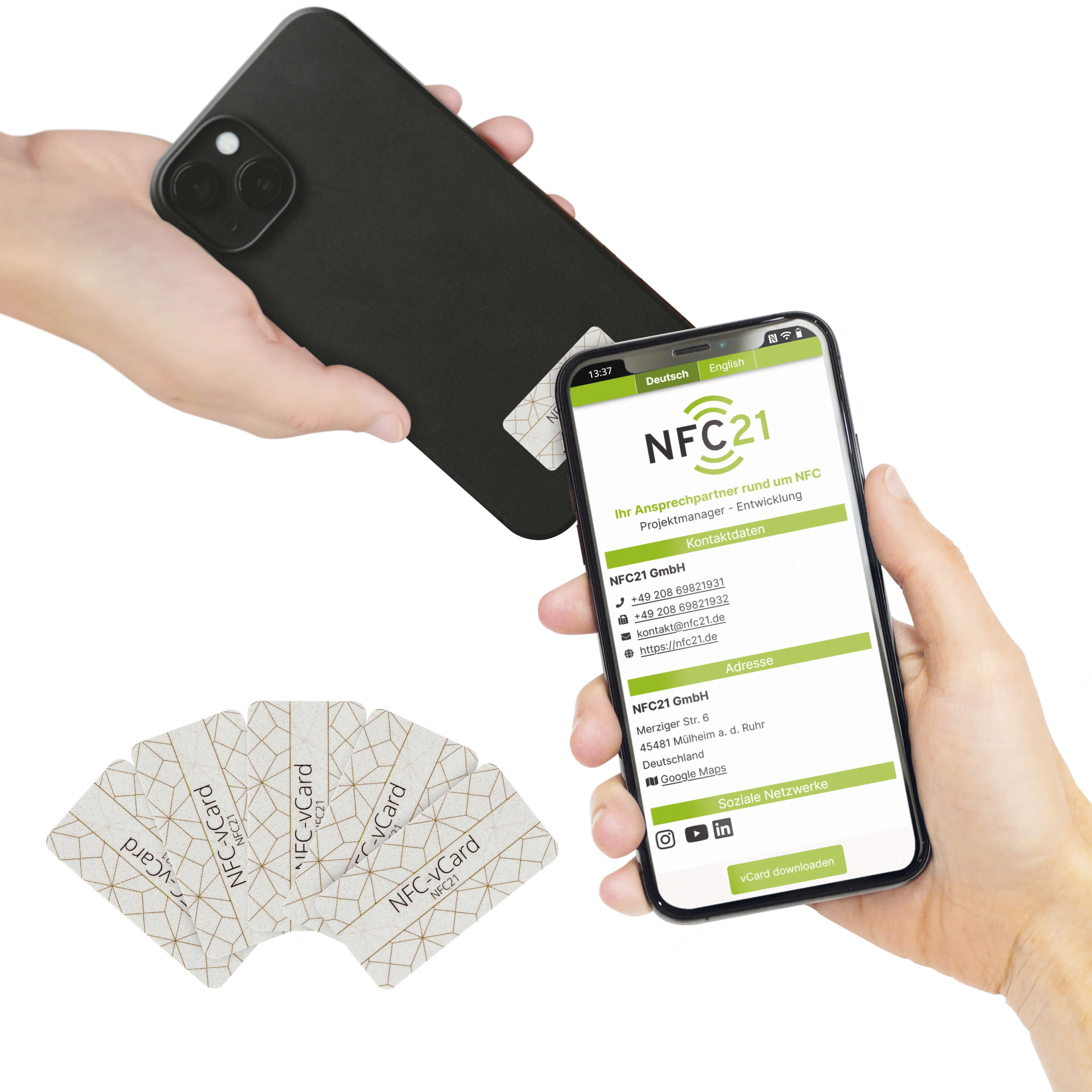 NFC-vCard Sticker PET - 5 Stück - Digitale Visitenkarte - inkl. 1 URL  - 35 x 18 mm - gold