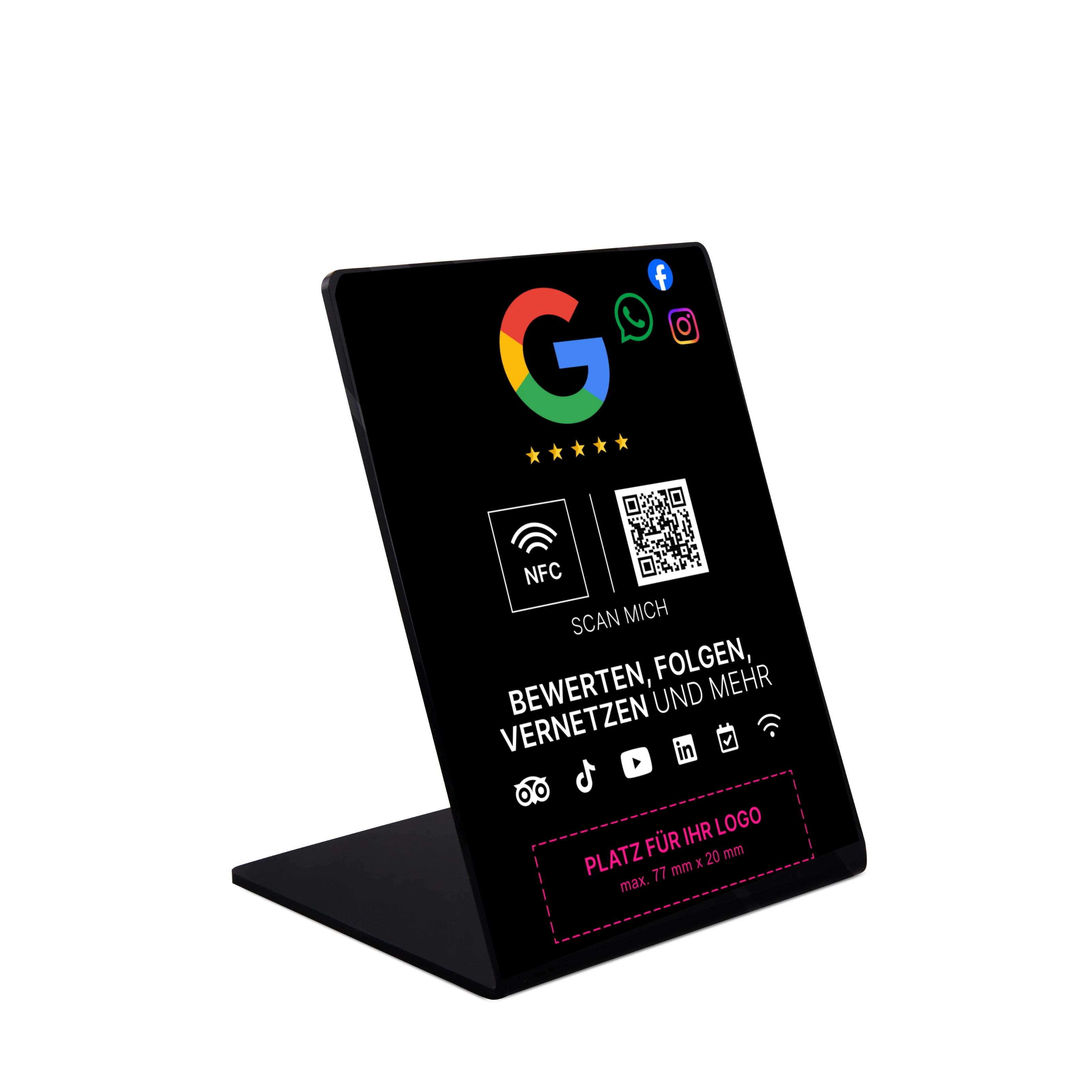 Multi-Link NFC Stand - Logo Print - Acrylic - 110 x 150 mm - Black Glossy