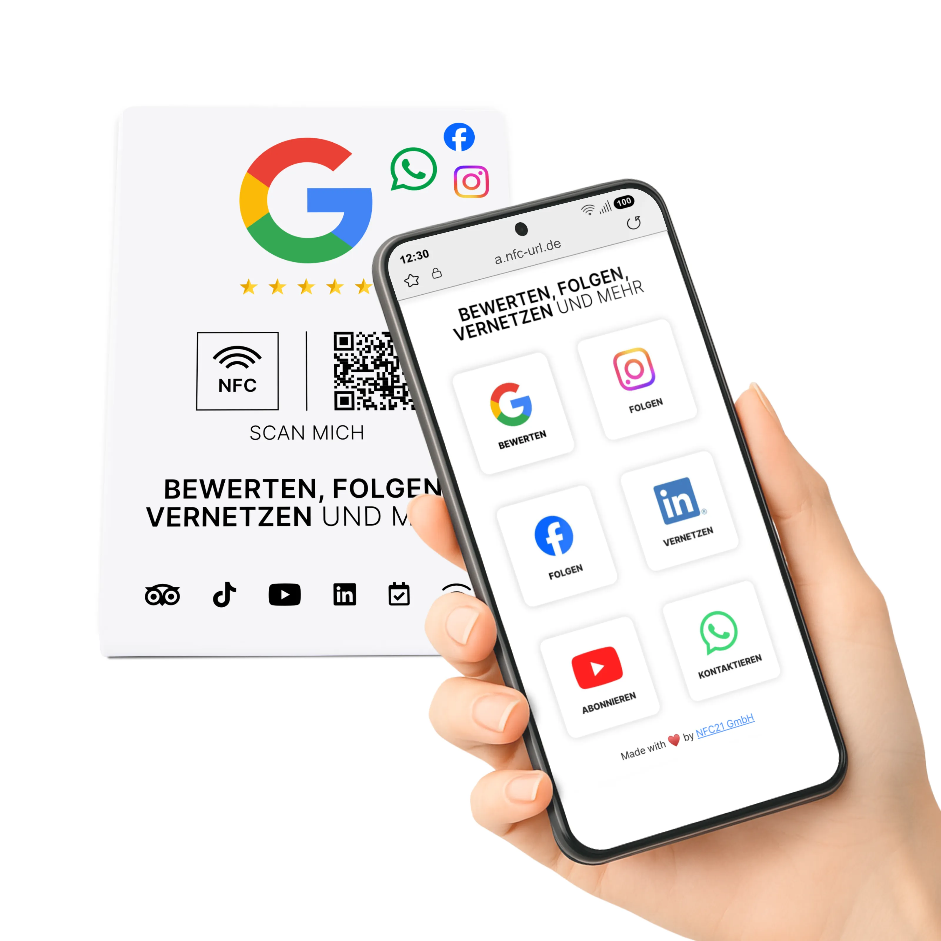 Multi-Link NFC Stand - Acrylic - 110 x 150 mm - White Glossy