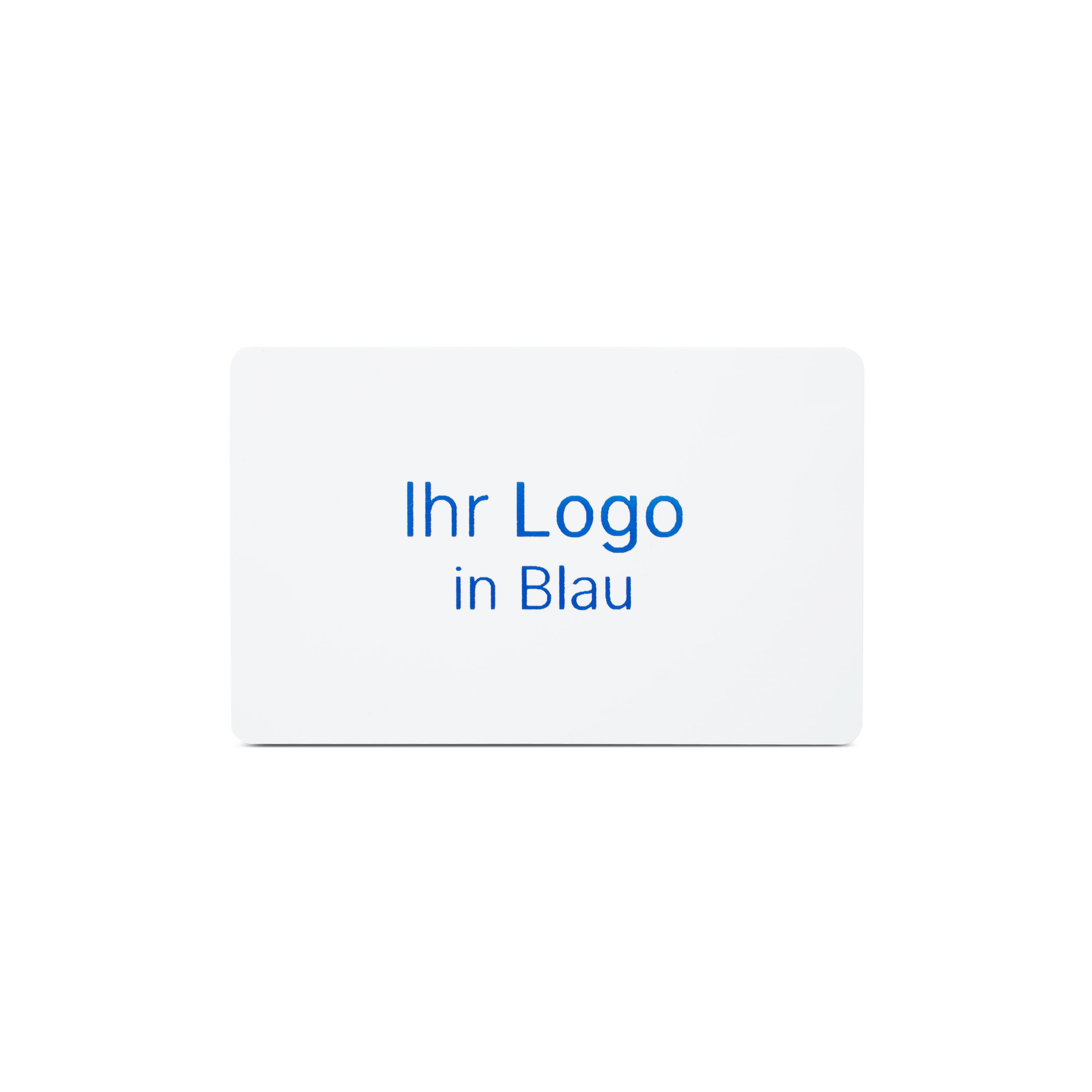 Weiße NFC Karte aus PVC mit Bedruckung "Ihr Logo in Blau"