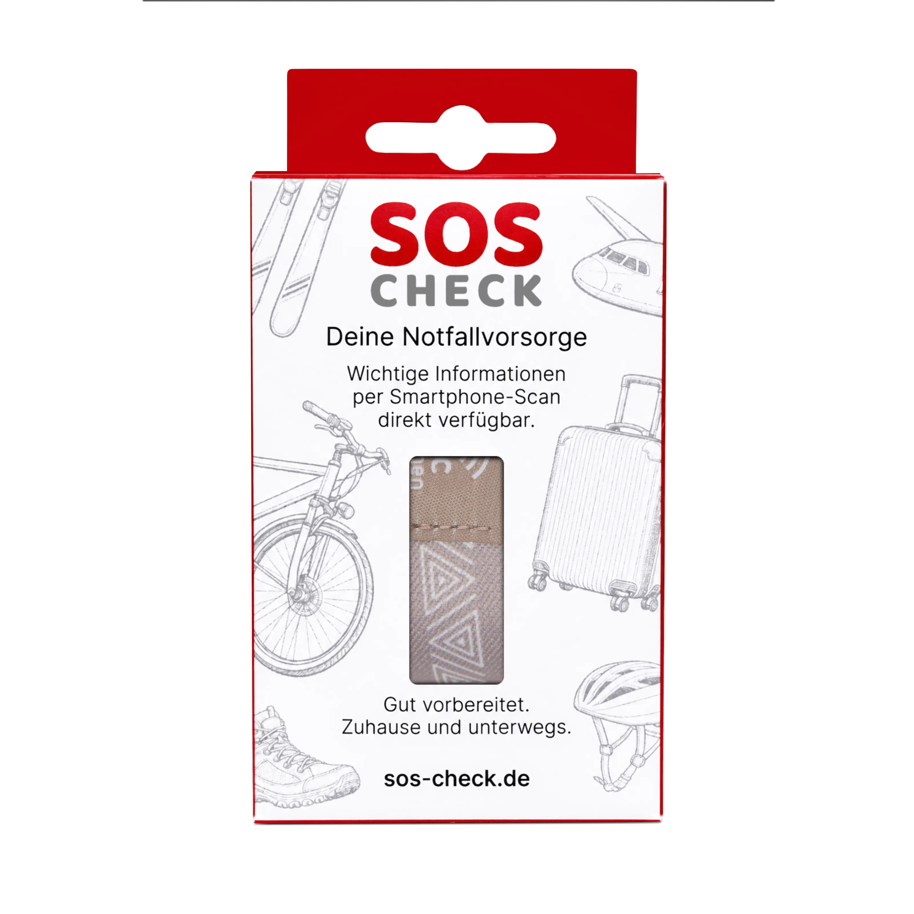 SOS-Check Armband - Smartes Notfall-Armband - Stoff - 150 x 20 mm - beige