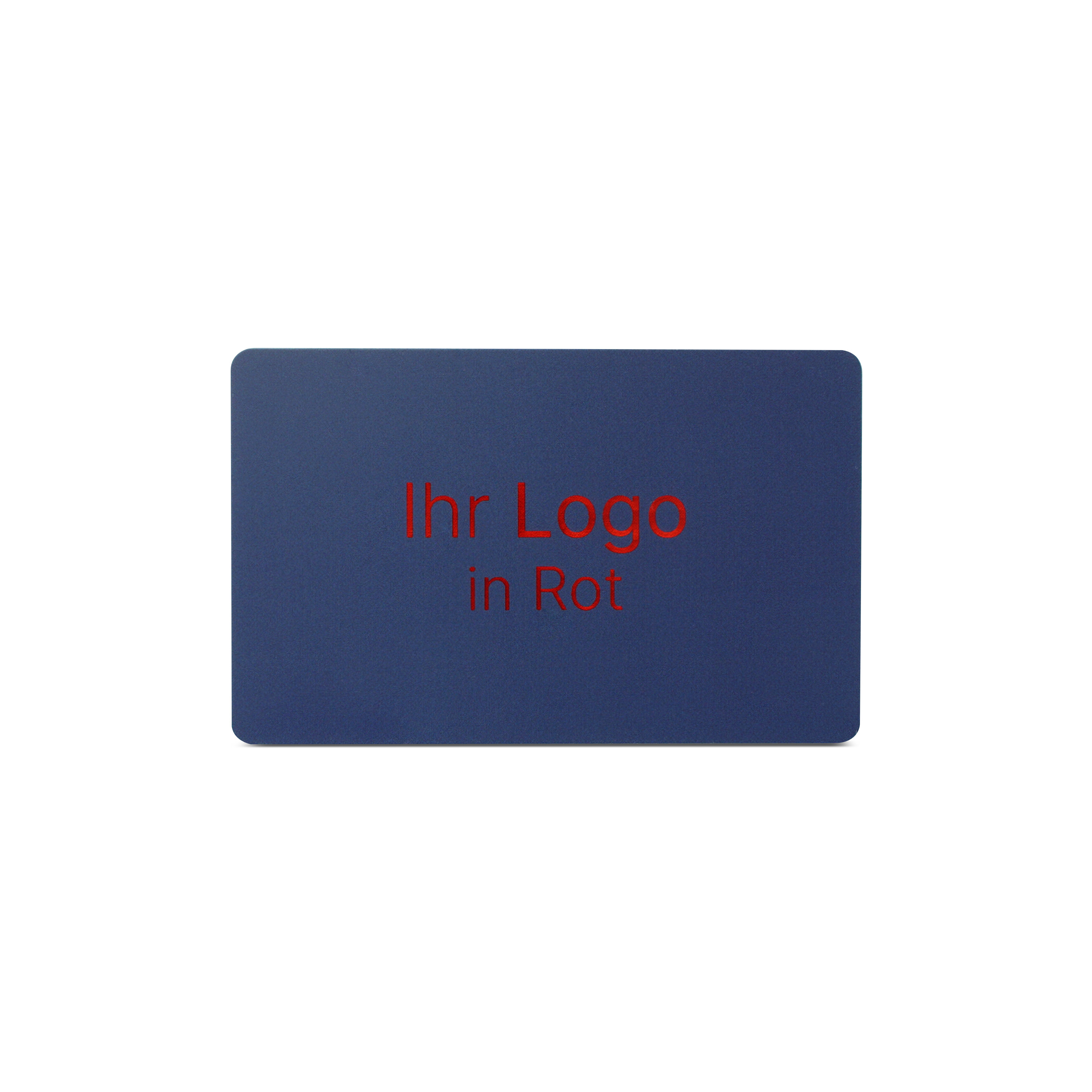 Blaue NFC Karte aus PVC mit Bedruckung "Ihr Logo in Rot"