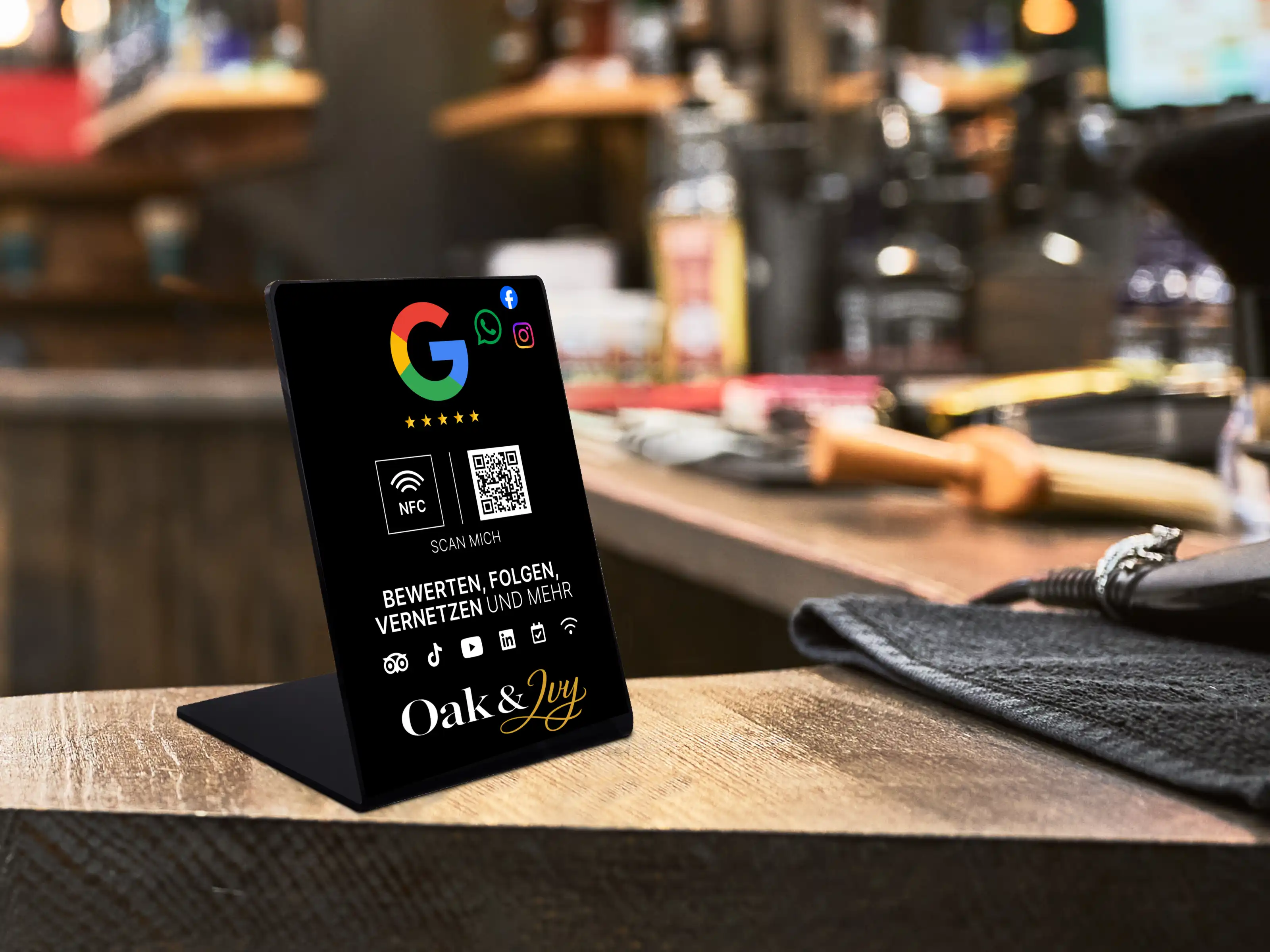 Multi-Link NFC Stand - Logo Print - Acrylic - 110 x 150 mm - Black Glossy