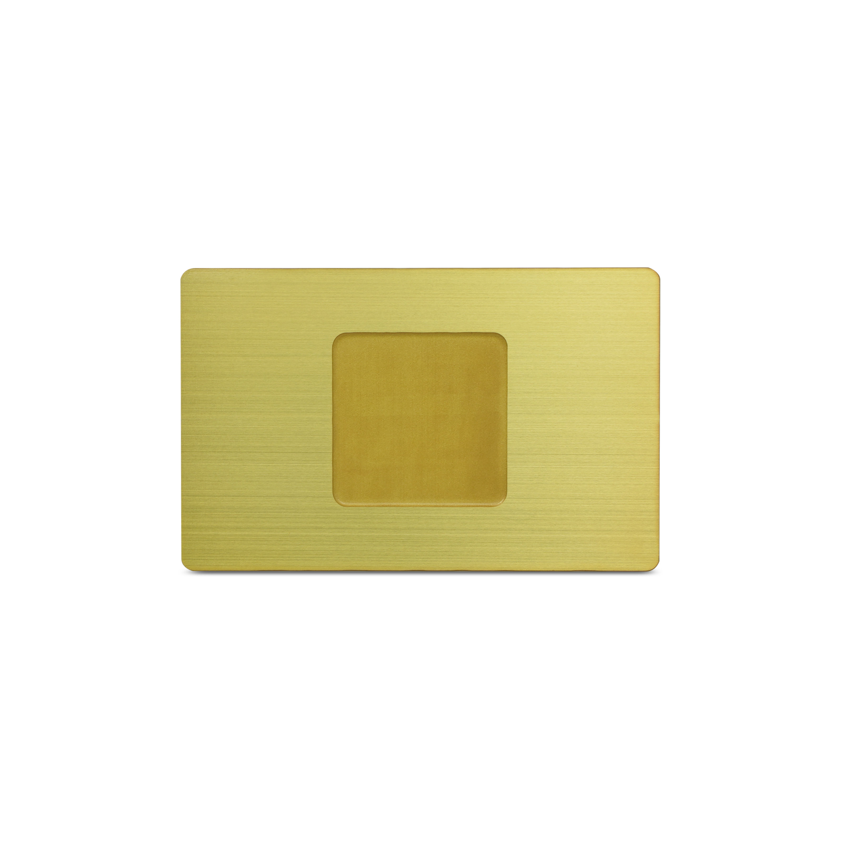 Rückseite der Metallkarte in Gold mit Einkerbung für den NFC Sticker