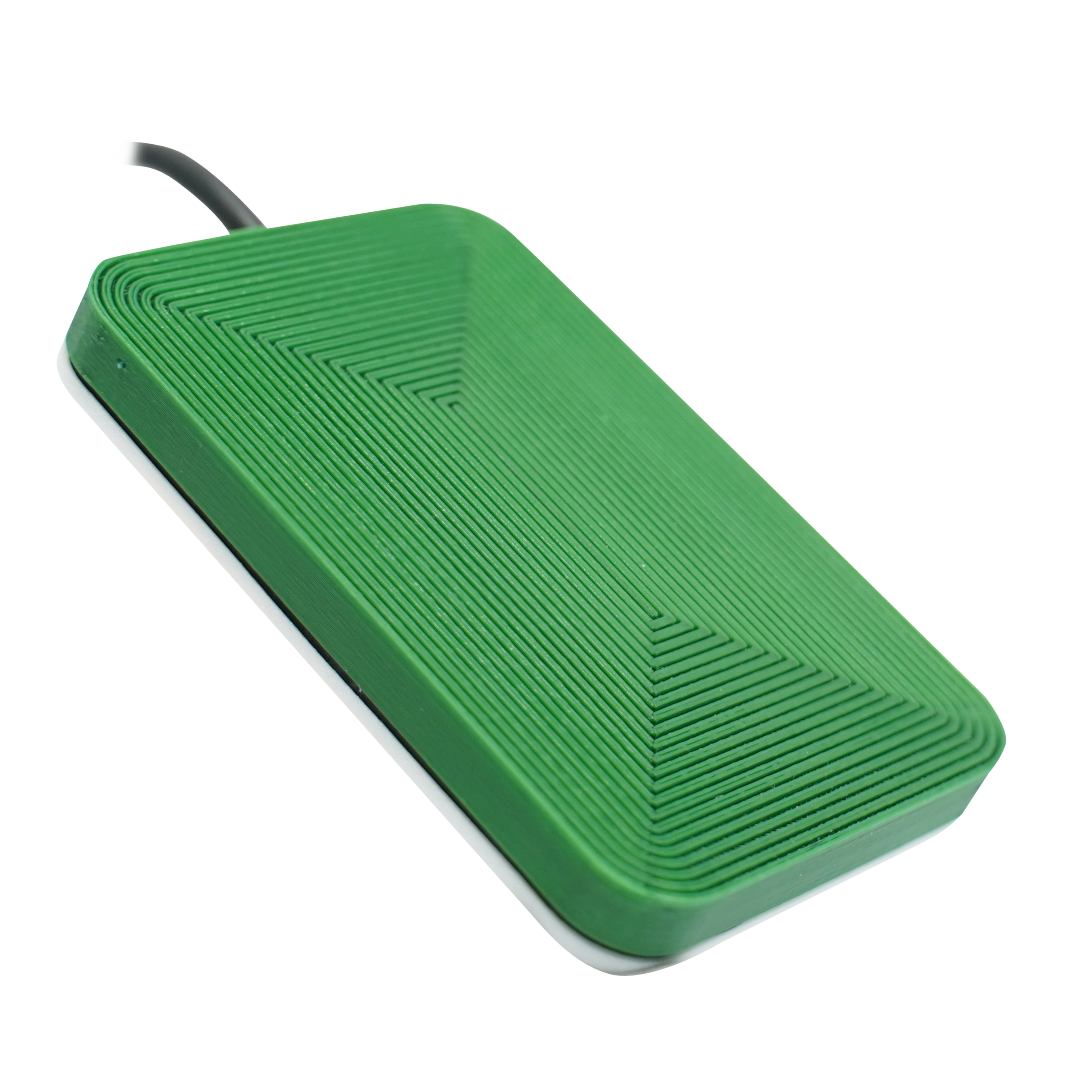 Seitenansicht des grünen NFC Reader mit rillenförmigen Muster