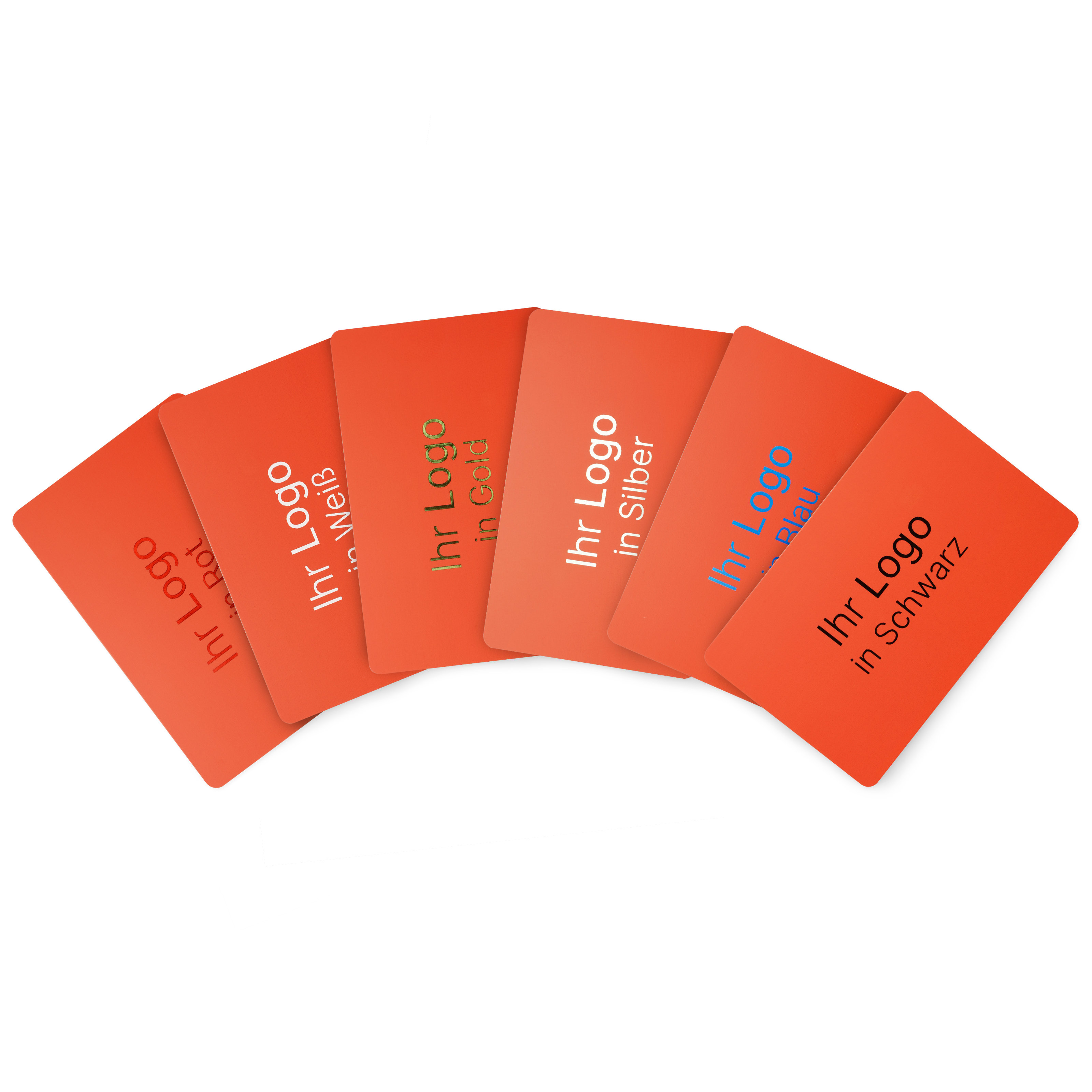 Gruppenbild von roten NFC Karten mit den verschiedenen Druckfarben