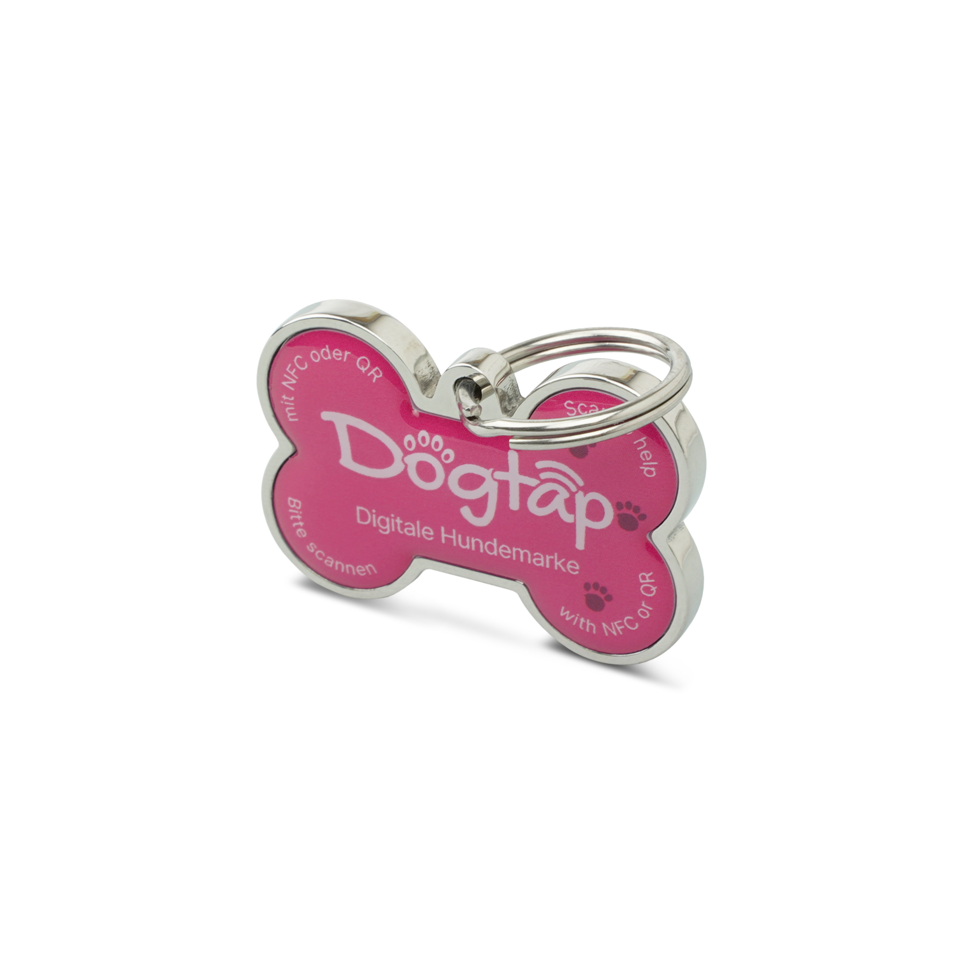 Dogtap Solid - Digital dog tag - PVC / Metal - 41.6 x 28.5 x 4.6 mm - pink