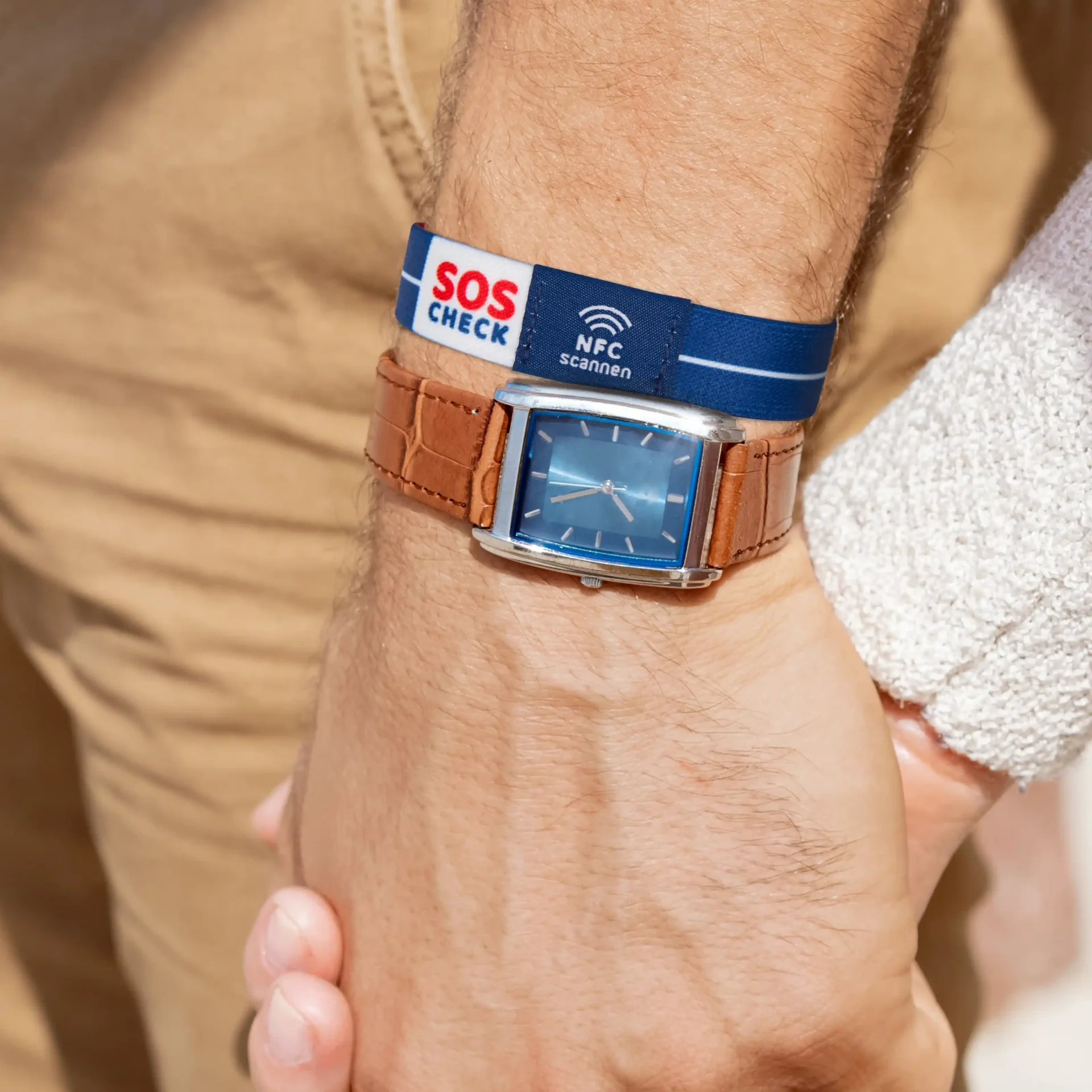 SOS-Check Armband - Smartes Notfall-Armband - Stoff - 150 x 20 mm - blau