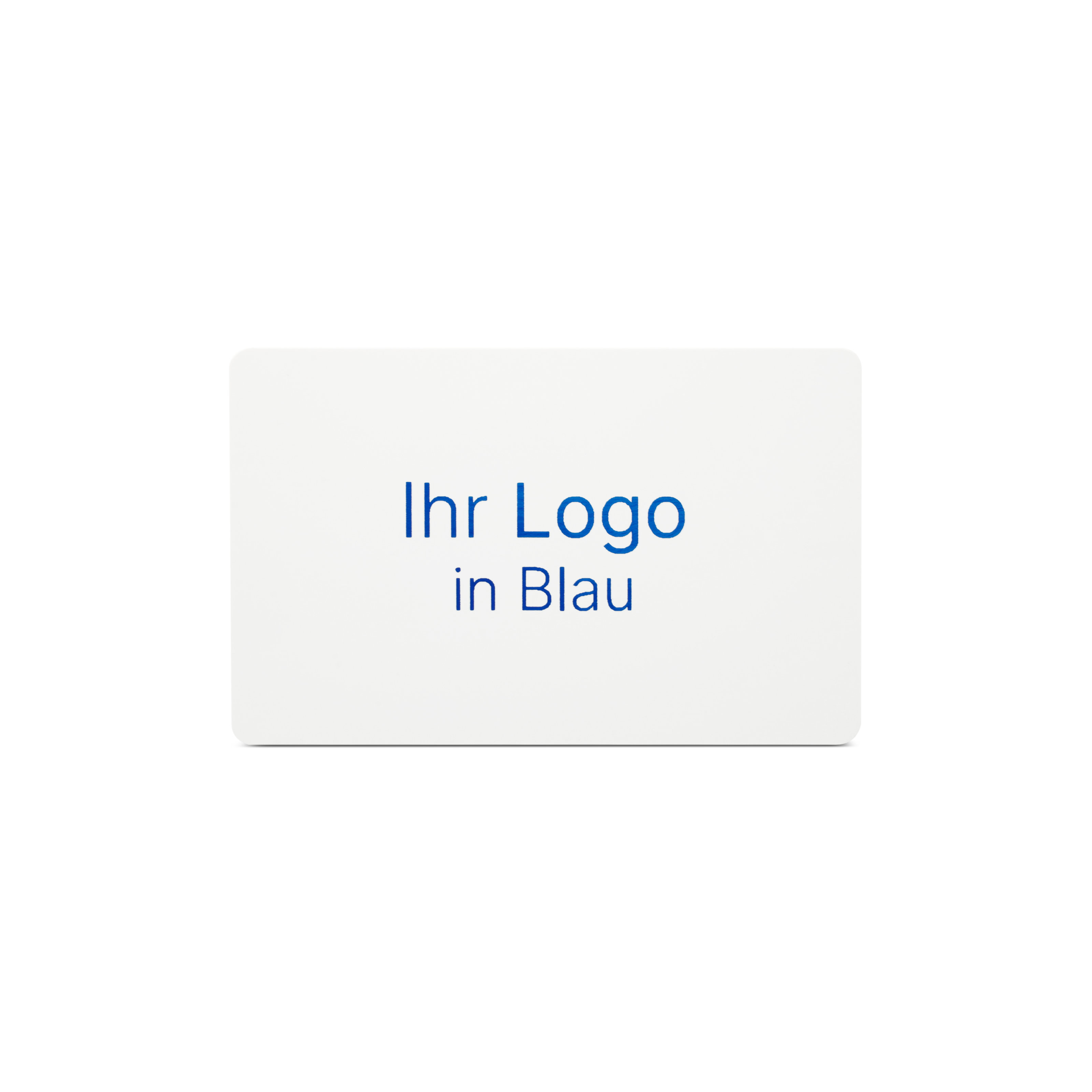 Weiße NFC Karte aus PVC mit Bedruckung "Ihr Logo in Blau"