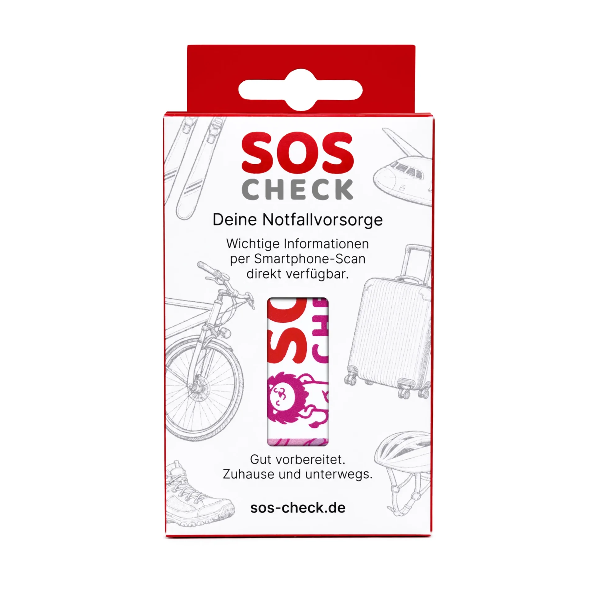 SOS-Check Karte Kids - Smarte Notfall-Karte - PVC - 85,6 x 54 mm - pink