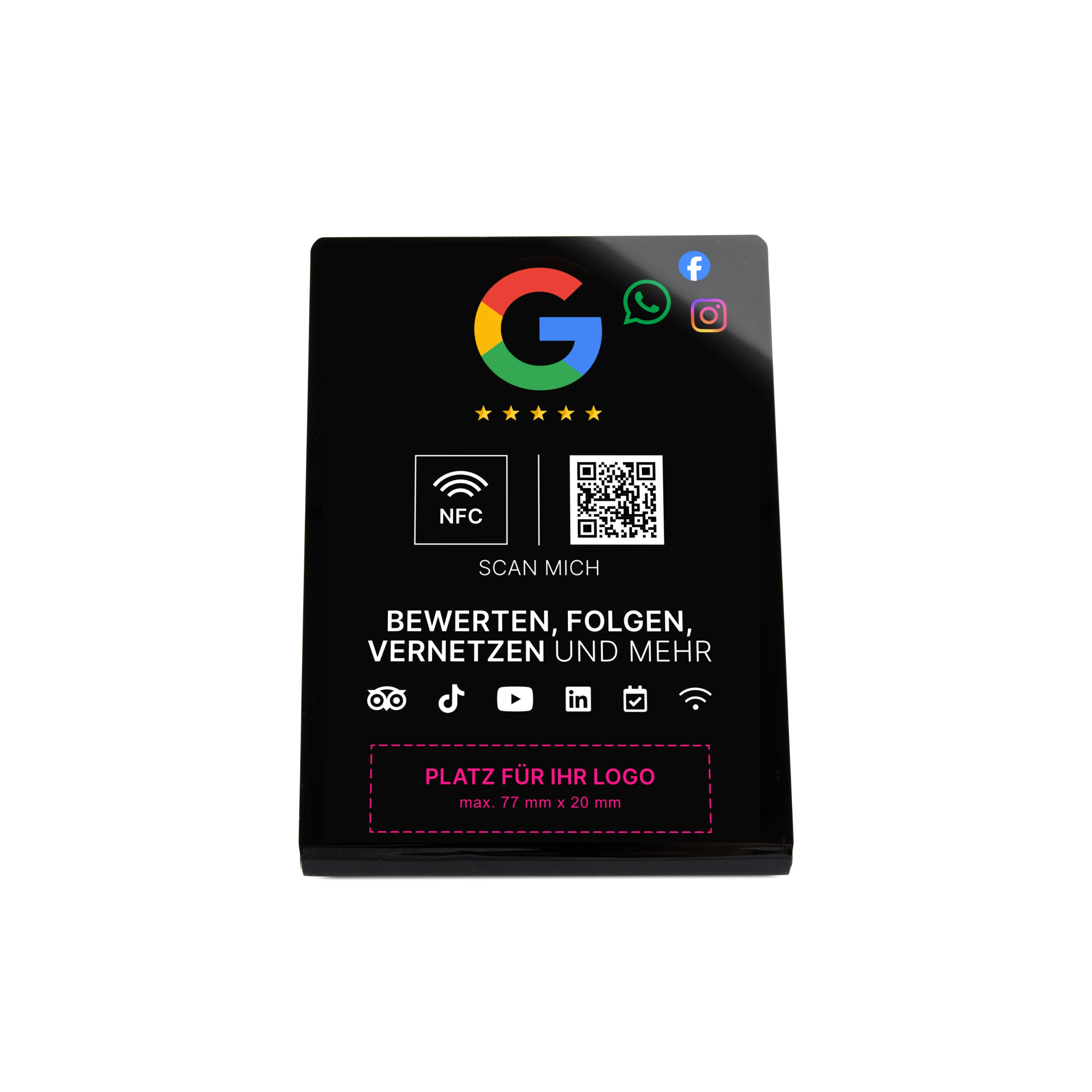 Multi-Link NFC Stand - Logo Print - Acrylic - 110 x 150 mm - Black Glossy