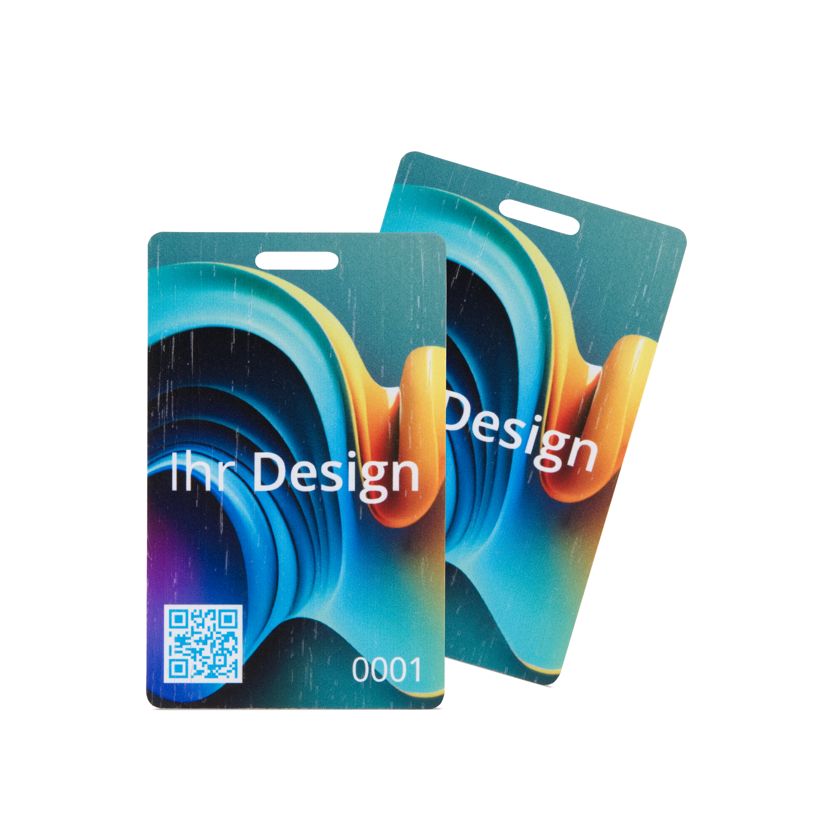 NFC Karte Bambus beidseitig bedruckt - 85,6 x 54 mm - NTAG213 - 180 Byte - Holzoptik - Hochformat mit Schlitz