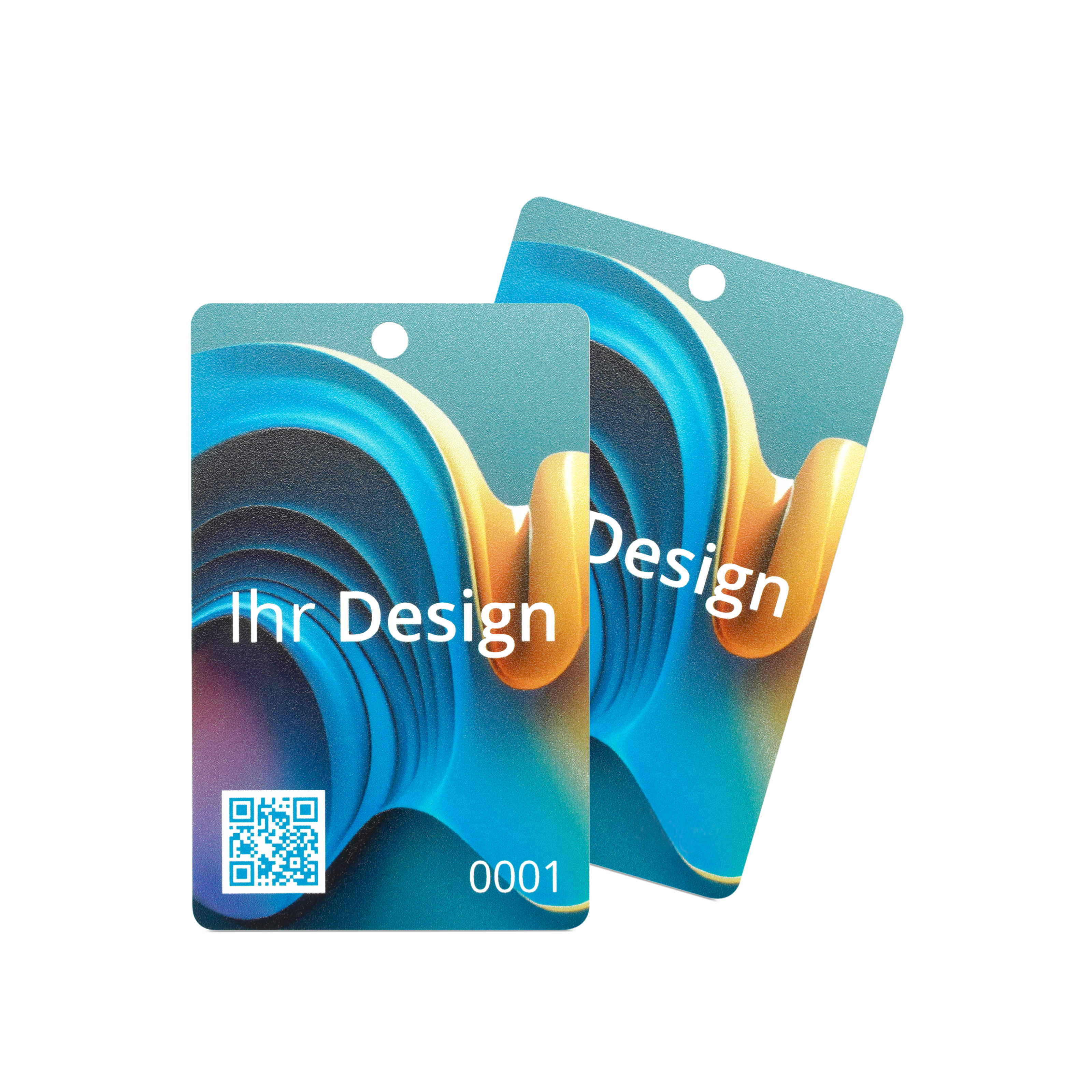 NFC Karte PVC beidseitig bedruckt - 85,6 x 54 mm - NTAG213 - 180 Byte - weiß glänzend - Hochformat gelocht