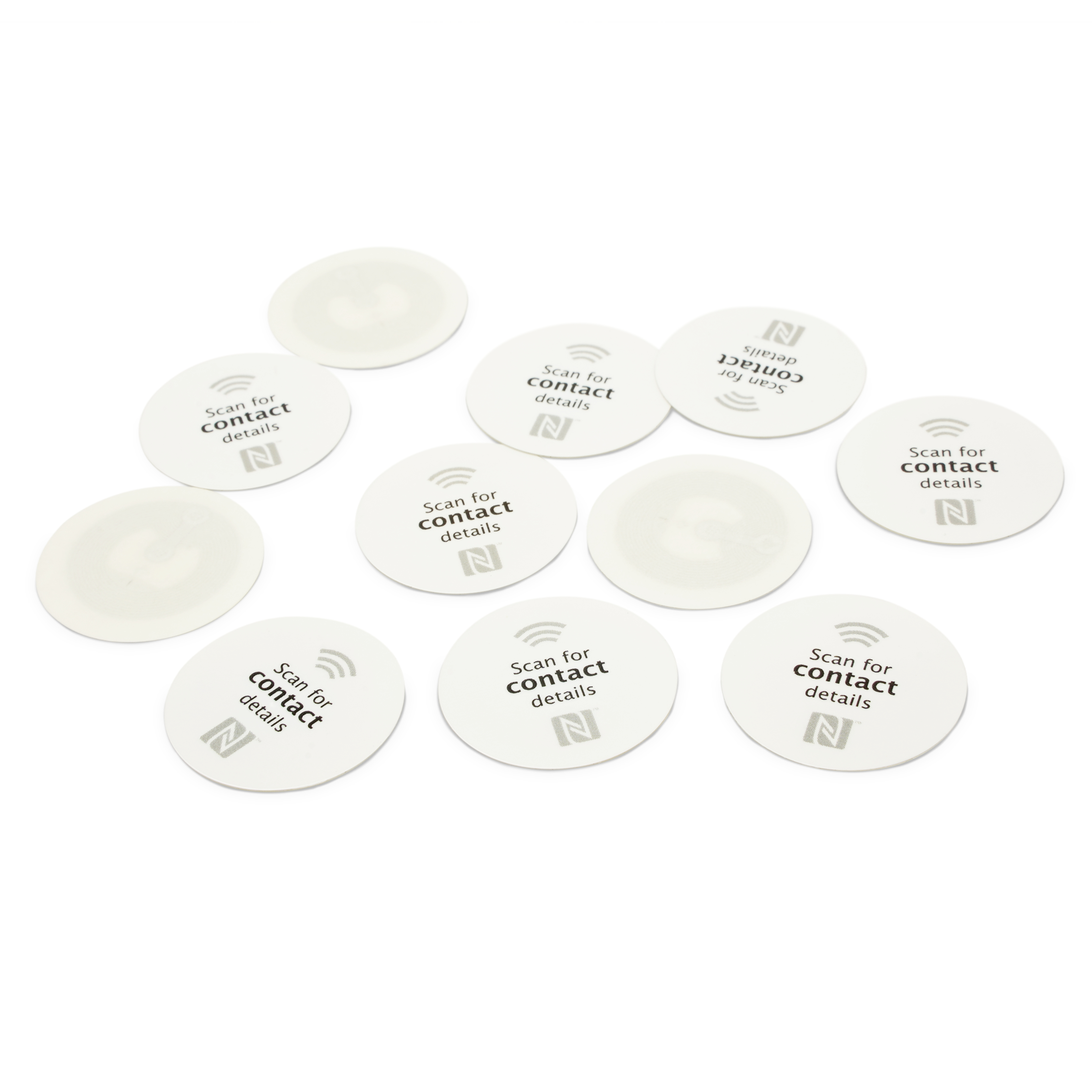 NFC-vCard PET Sticker Kit - 10 pieces (English) - incl. NFC-vCard access - 30 mm - white