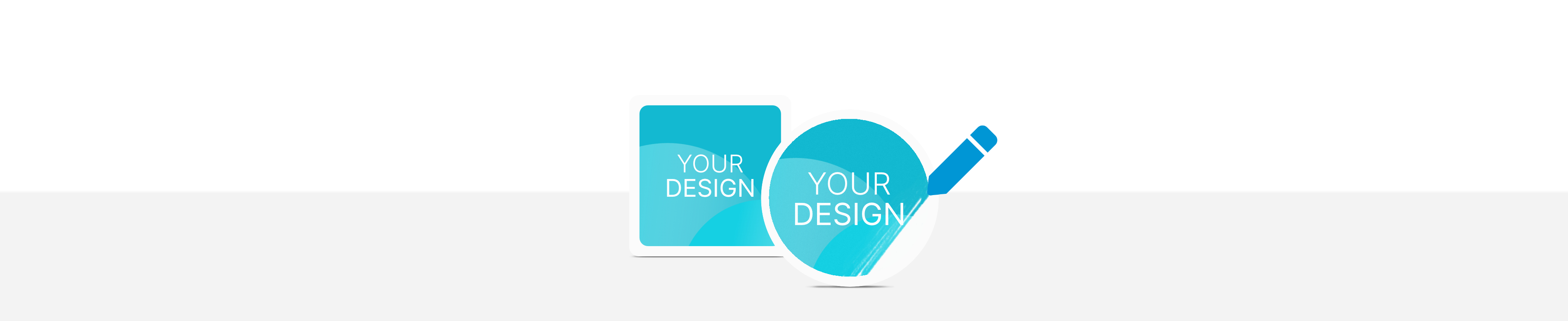 Ein runder und ein eckiger Aufkleber mit der Aufschrift "Your Design"