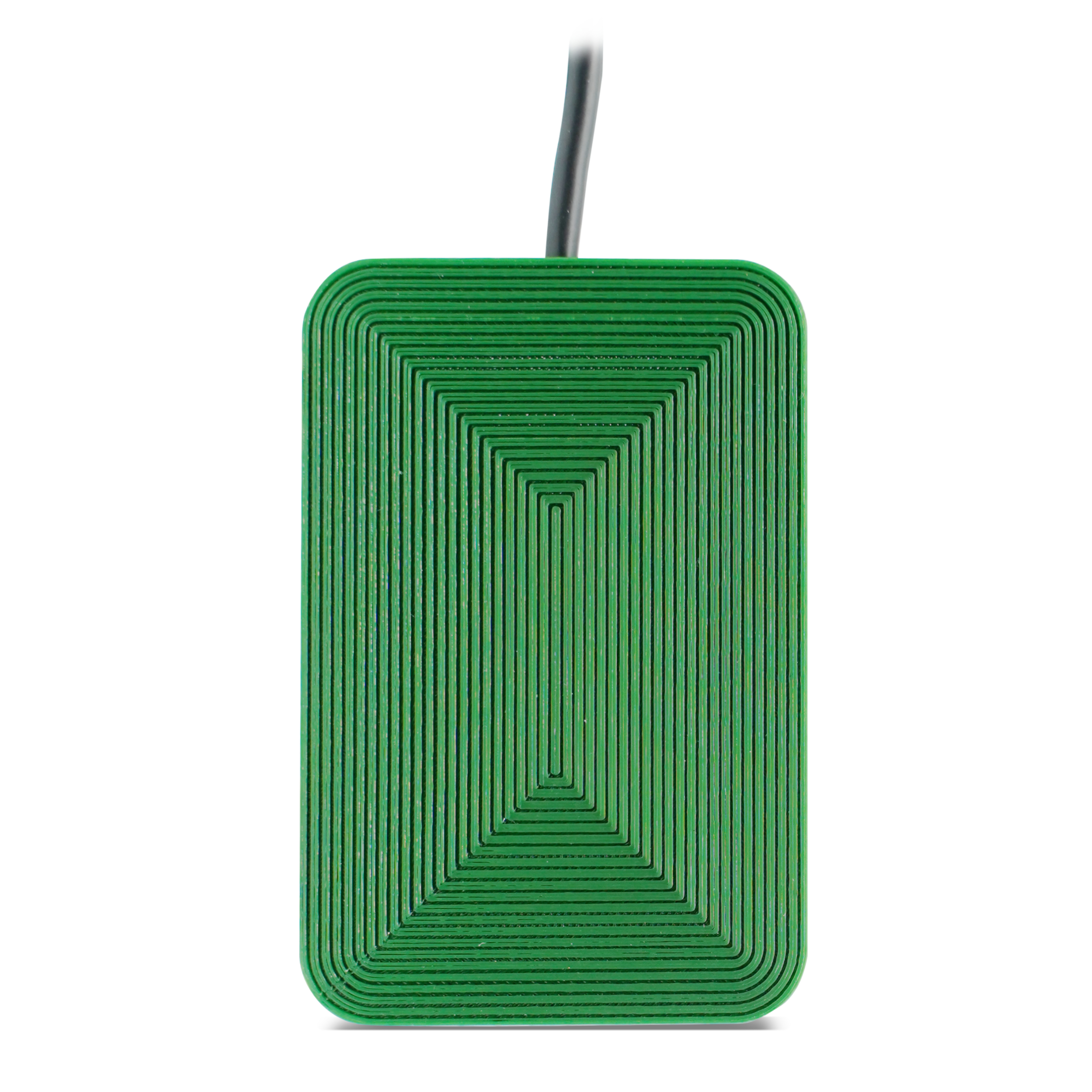 Vorderseite des grünen NFC Reader mit rillenförmigen Muster