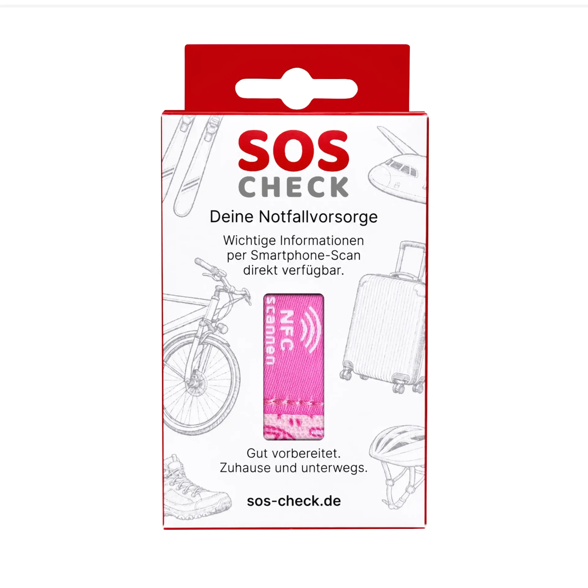 SOS-Check Armband Kids - Smartes Notfall-Armband - Stoff - 150 x 15 mm - pink
