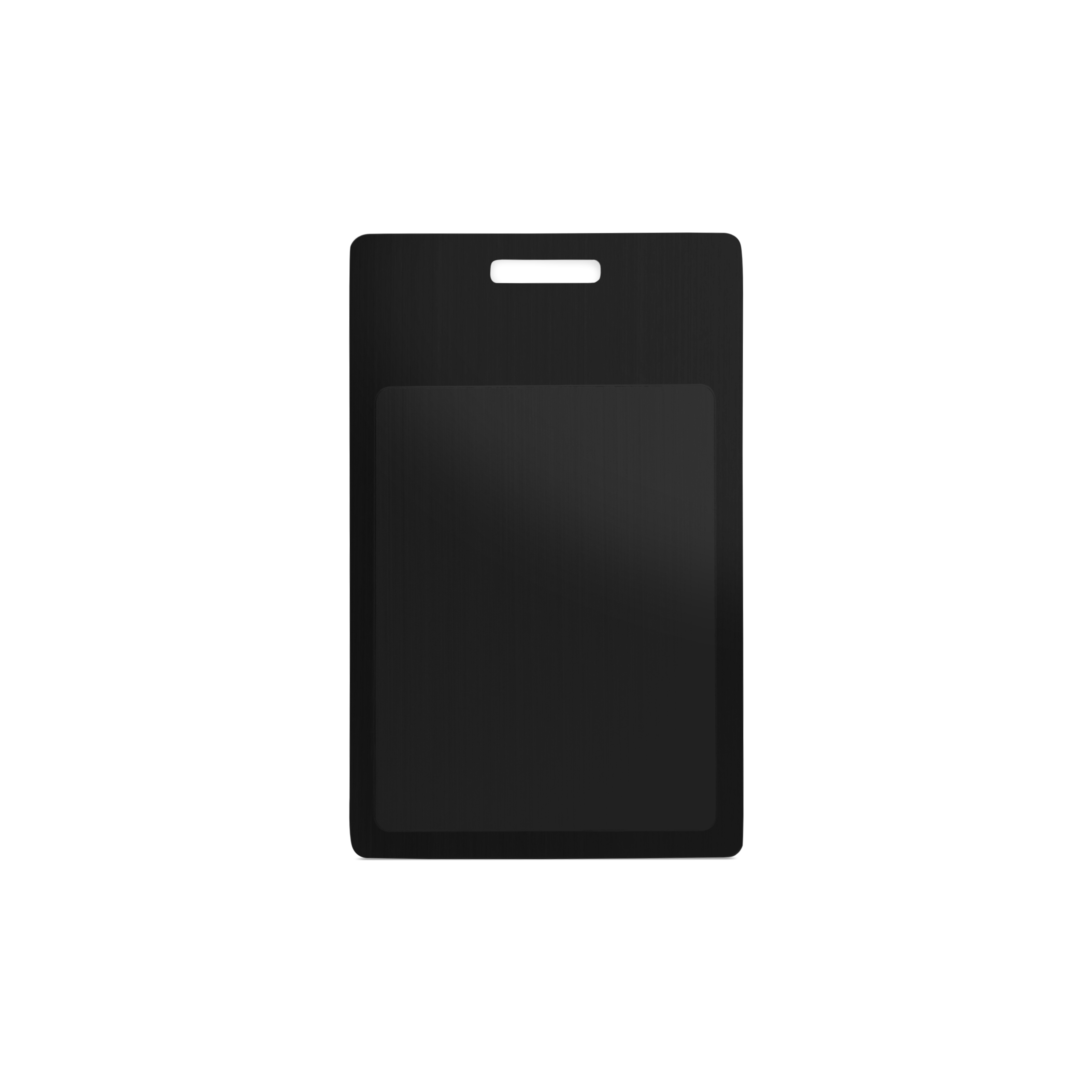 NFC card metal - 85,6 x 54 mm - NTAG213 - 180 bytes - black - portrait format with slot