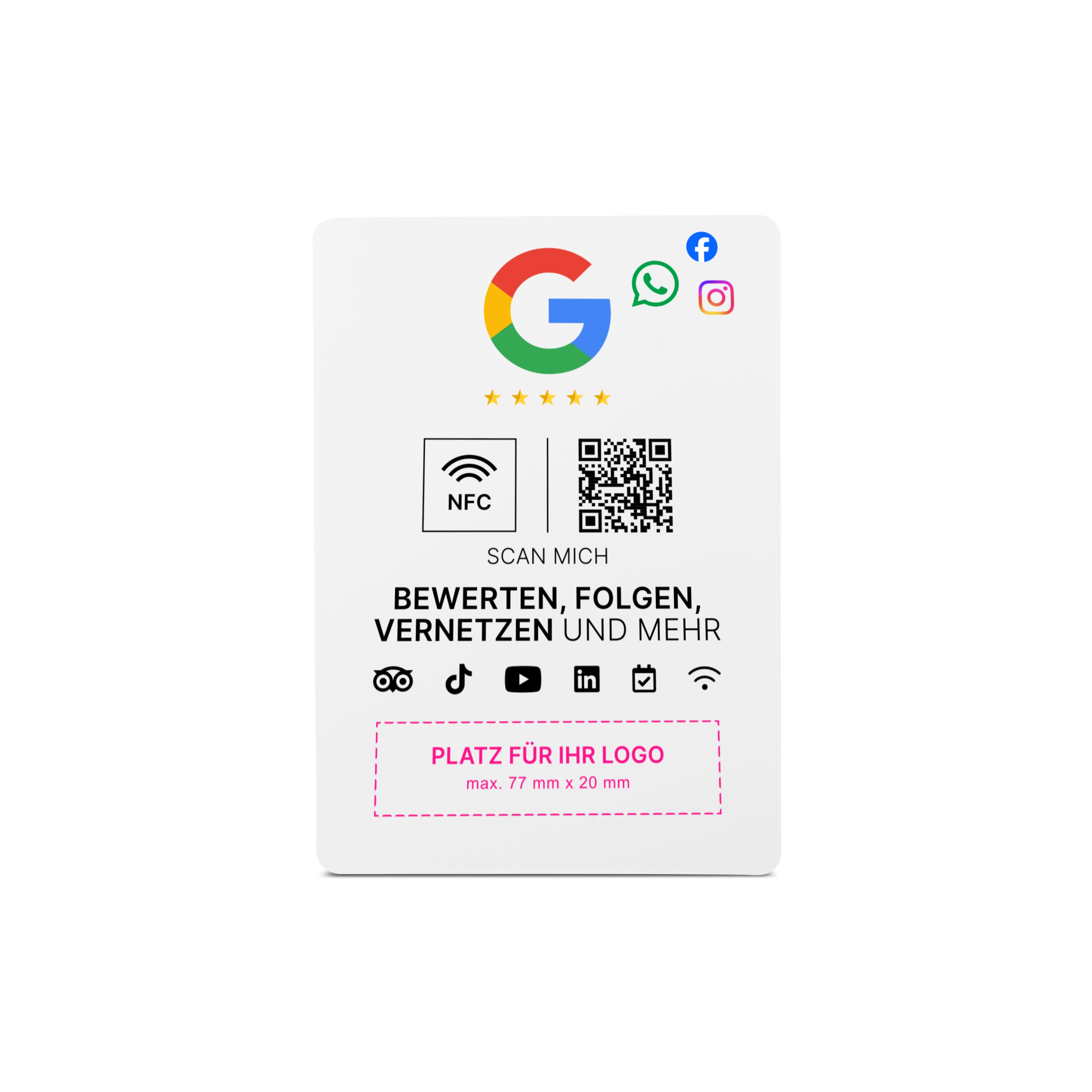 Multi-Link NFC Plate - Logo Print - PVC - 105 x 148 mm - white matte