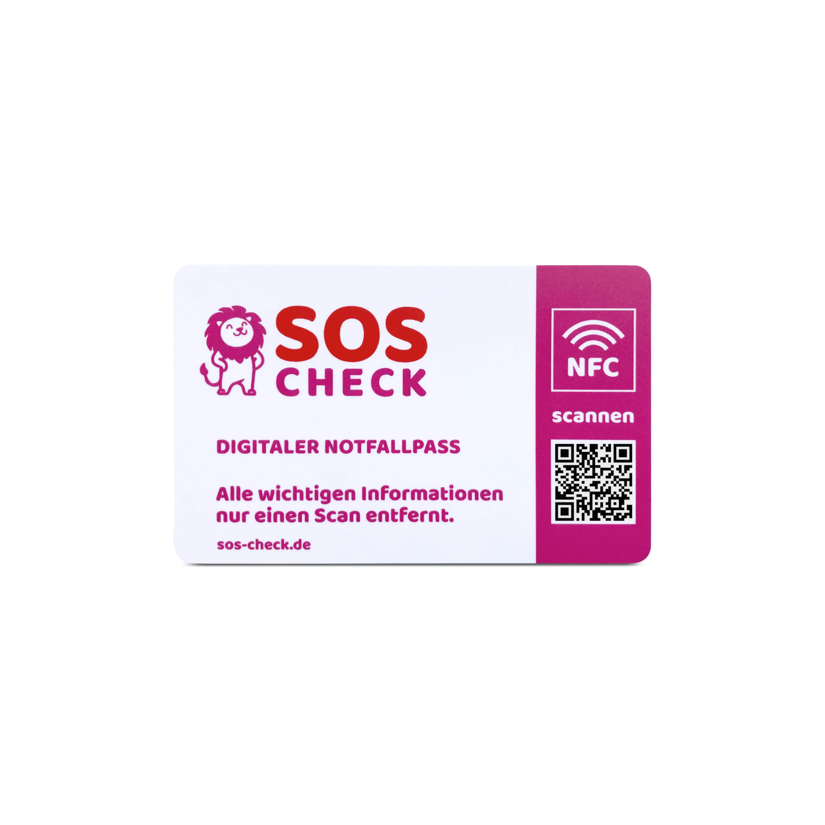 SOS-Check Card Kids - Smart Emergency Card - PVC - 85,6 x 54 mm - Pink