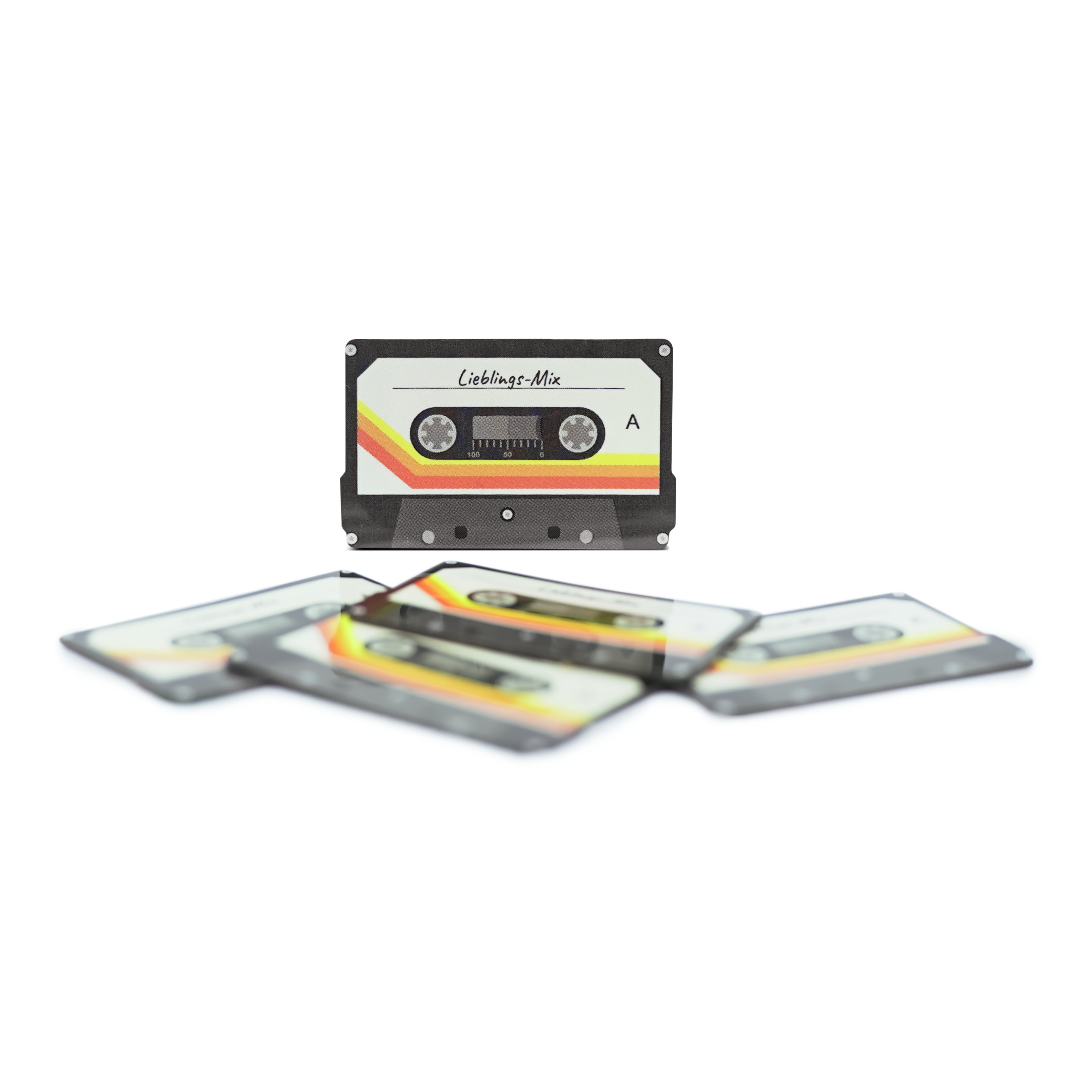 NFC Vibes Cassette - Digital music sticker - PET - 35 x 22 mm - black / white / orange - German label