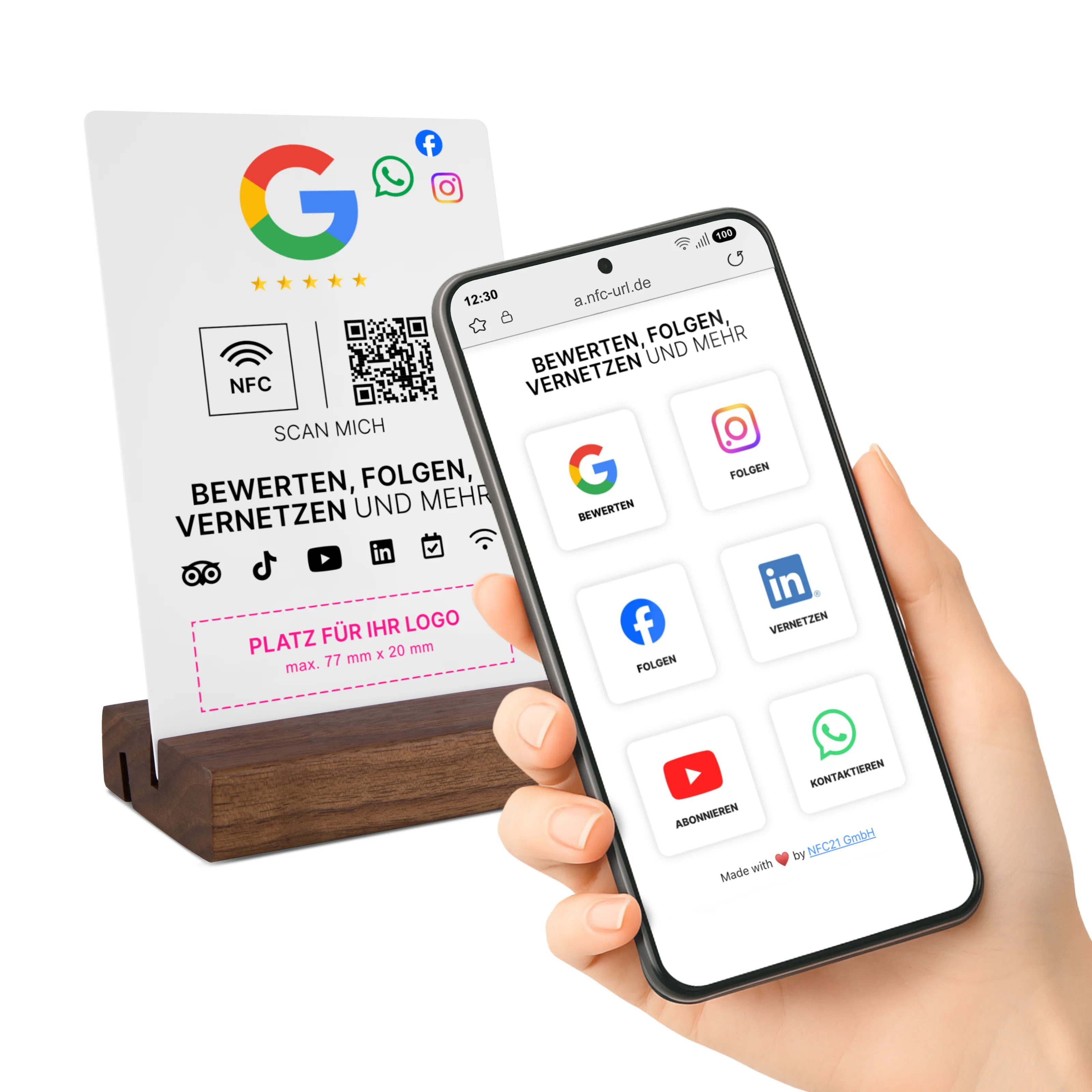 Multi-Link NFC Plate - Logo Print - PVC - 105 x 148 mm - white matte