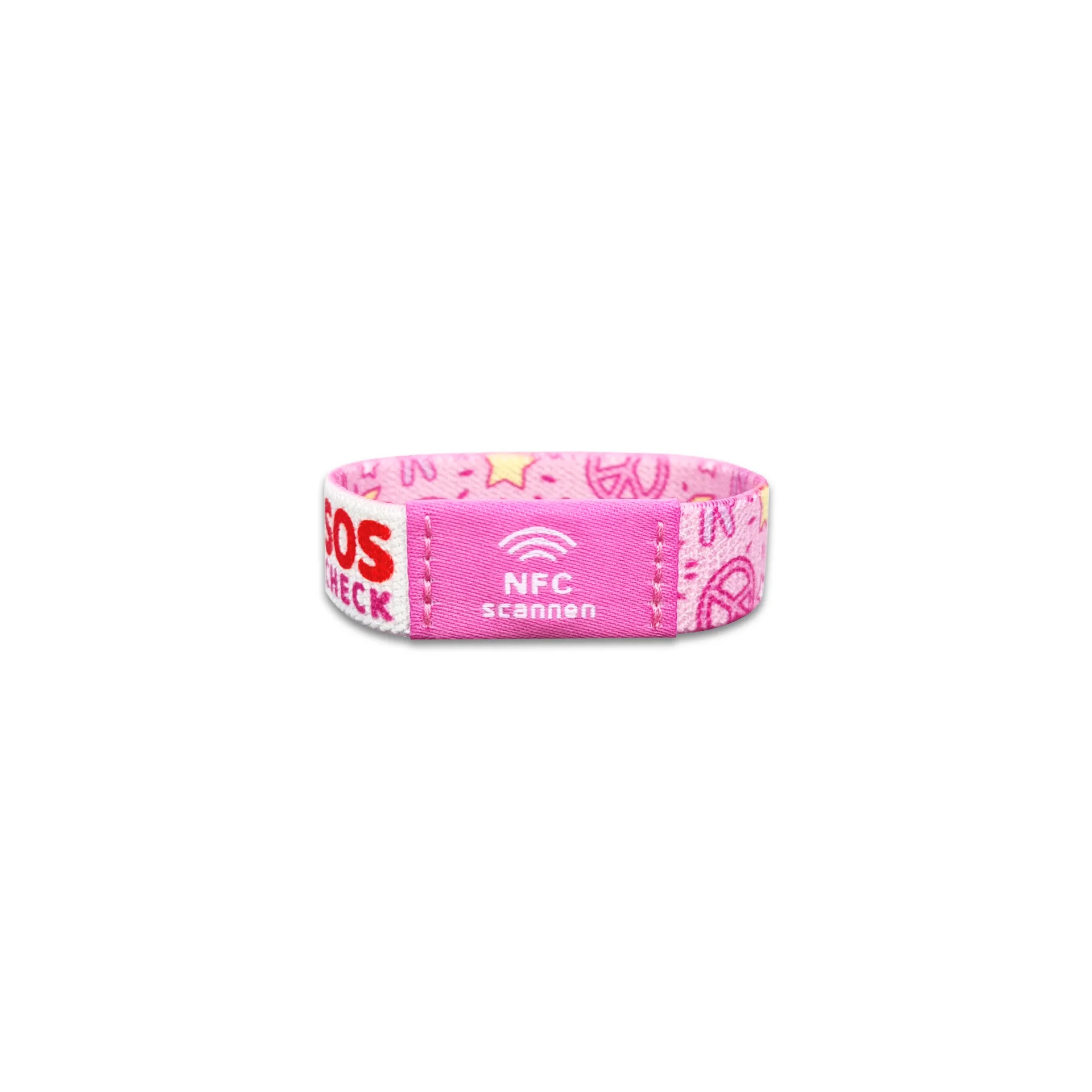 SOS-Check Wristband Kids - Smart Emergency Bracelet - Fabric - 150 x 15 mm - Pink