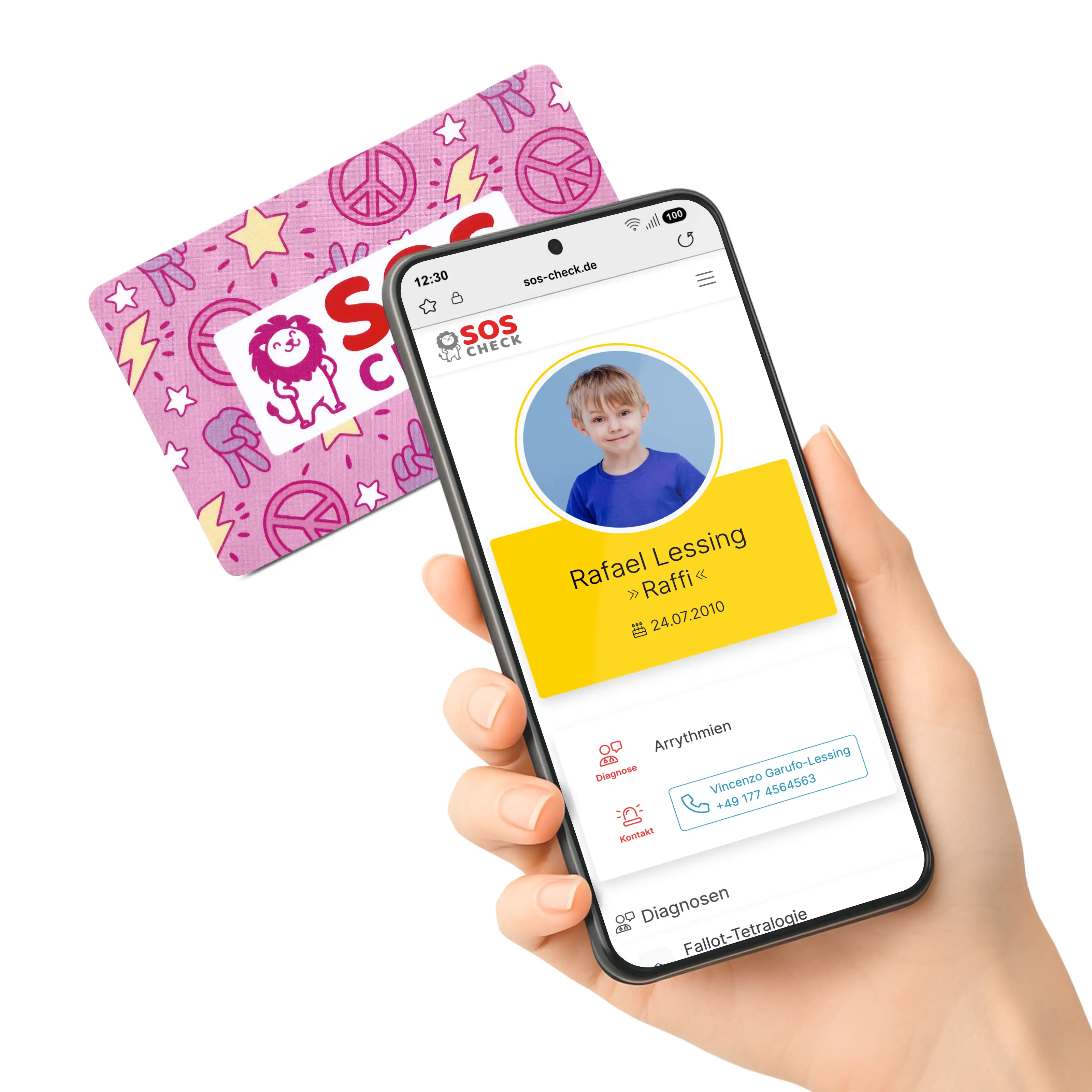 SOS-Check Card Kids - Smart Emergency Card - PVC - 85,6 x 54 mm - Pink