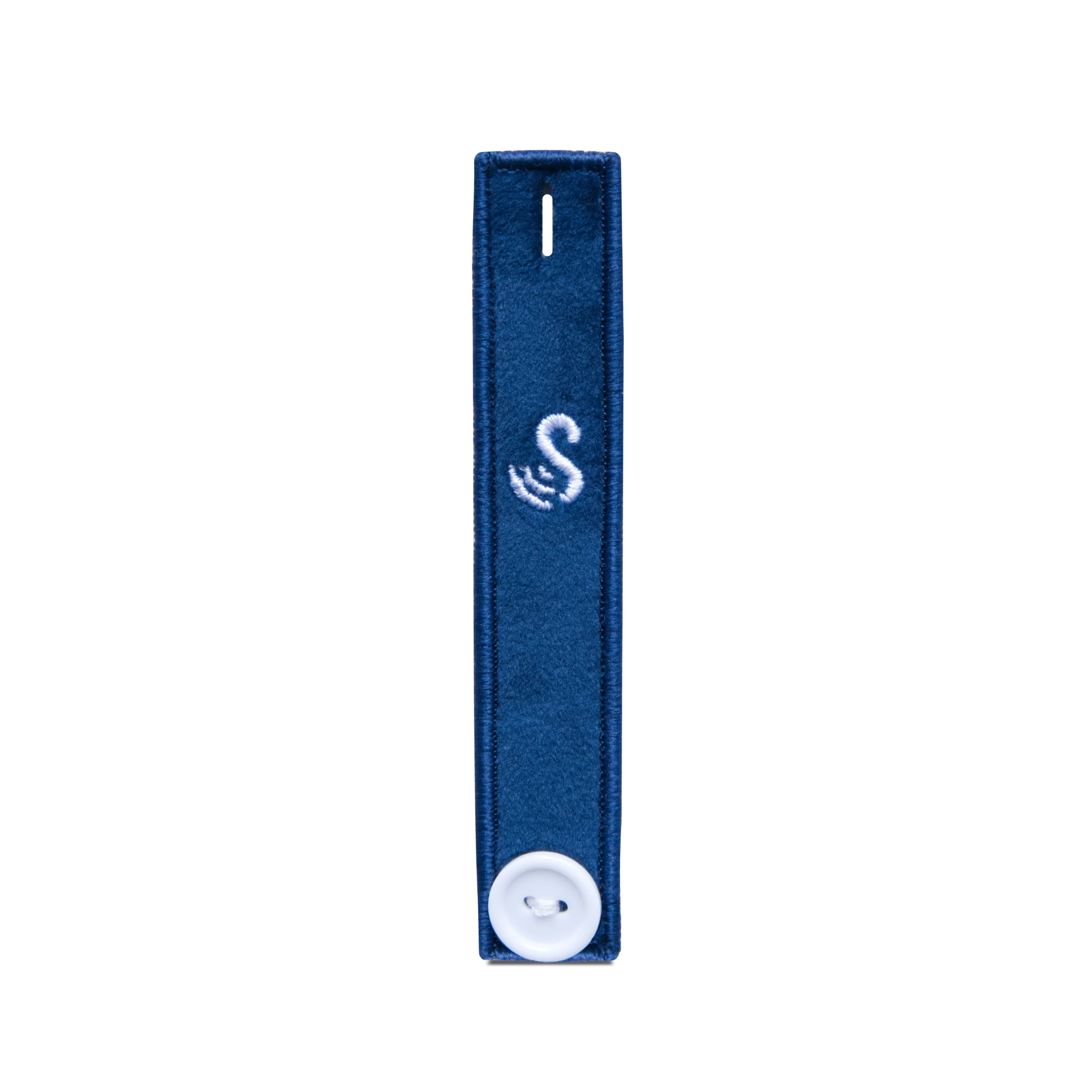 View of the front of the SenseTap loop. The button, buttonhole, and embroidered SenseTap logo are located on this side.
