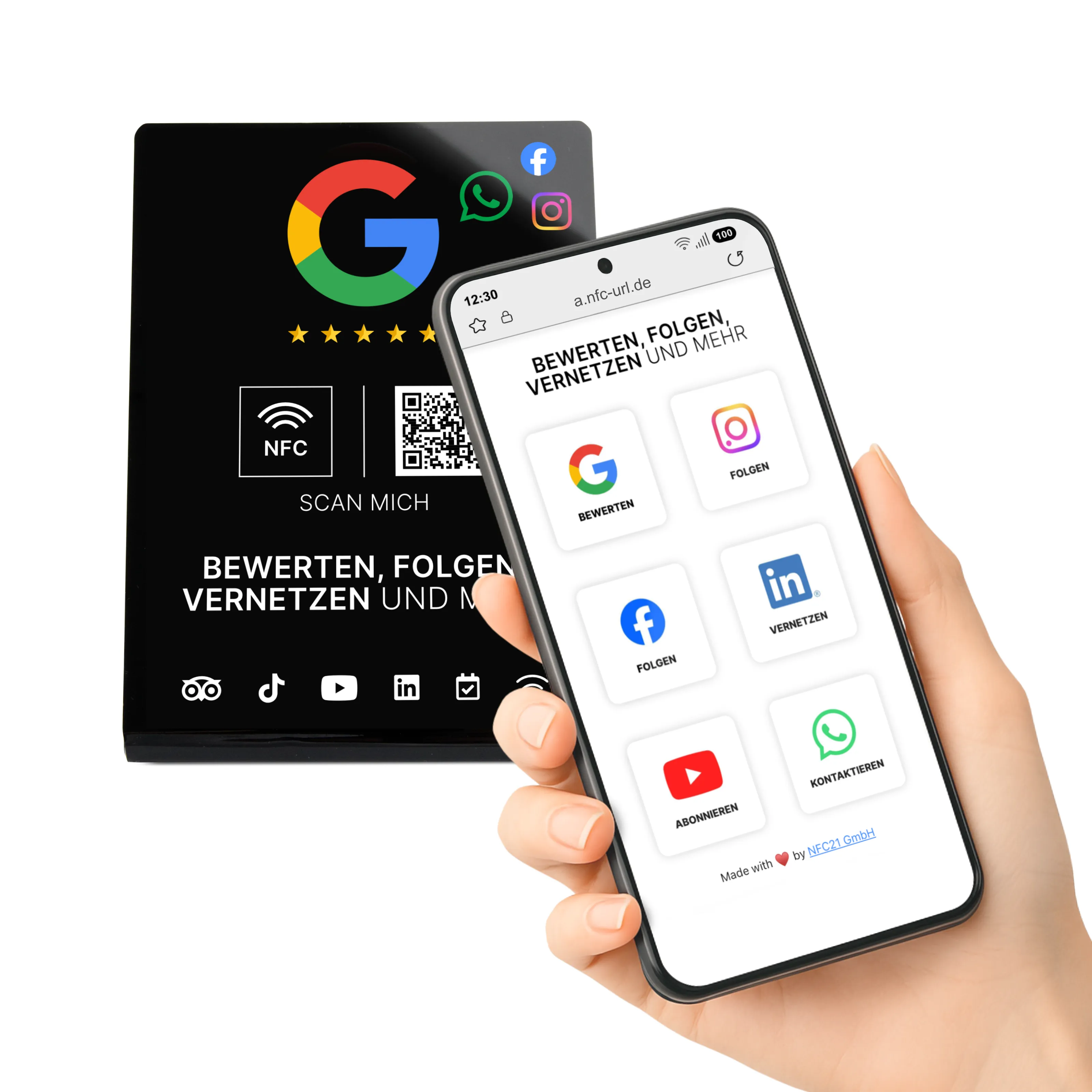 Multi-Link NFC Stand - Acrylic - 110 x 150 mm - Black Glossy