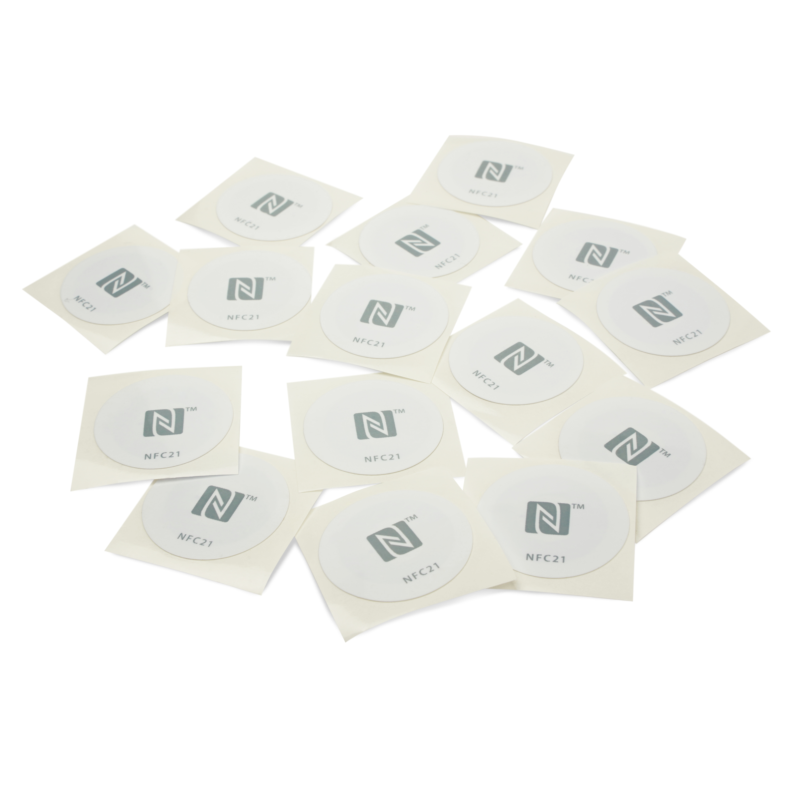 NFC Sticker PET - 30 mm - NTAG215 - 540 Byte - weiß mit Logo grau