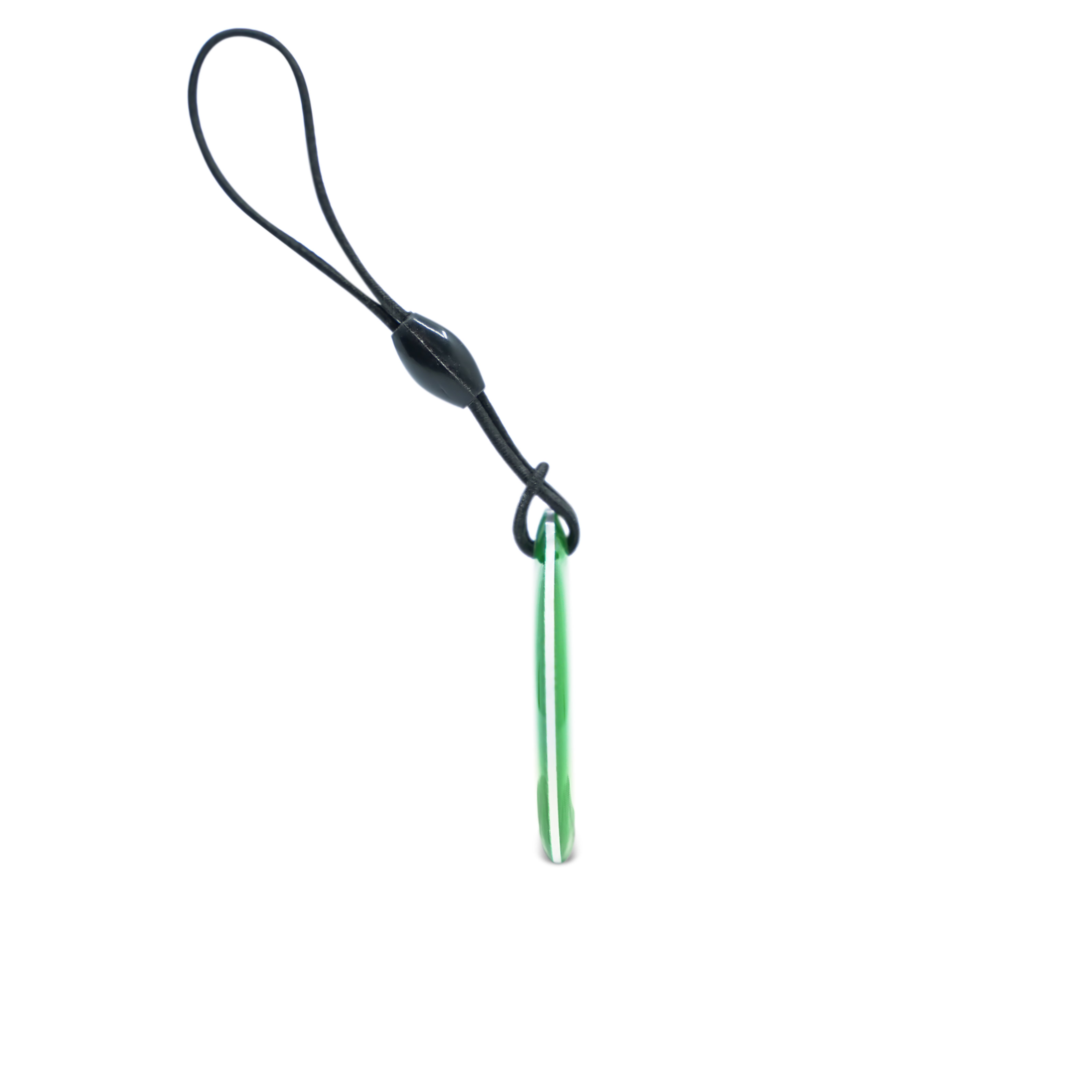 Seitenansicht des Epoxy Schlüsselanhänger in grün mit Schlaufe