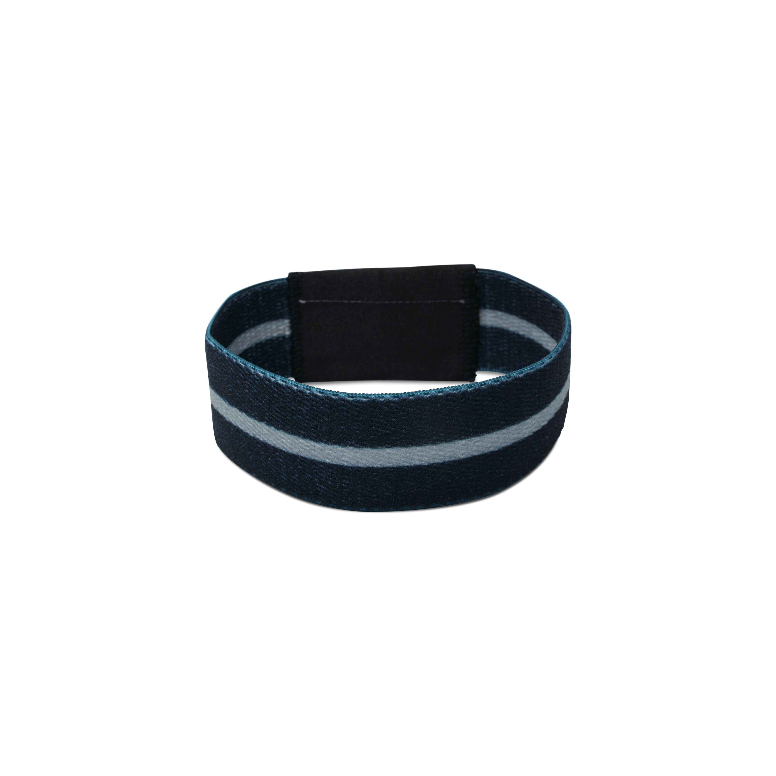Rückseite NFC Armband aus anthrazitfarbenen Stoff mit hellgrauem Streifen