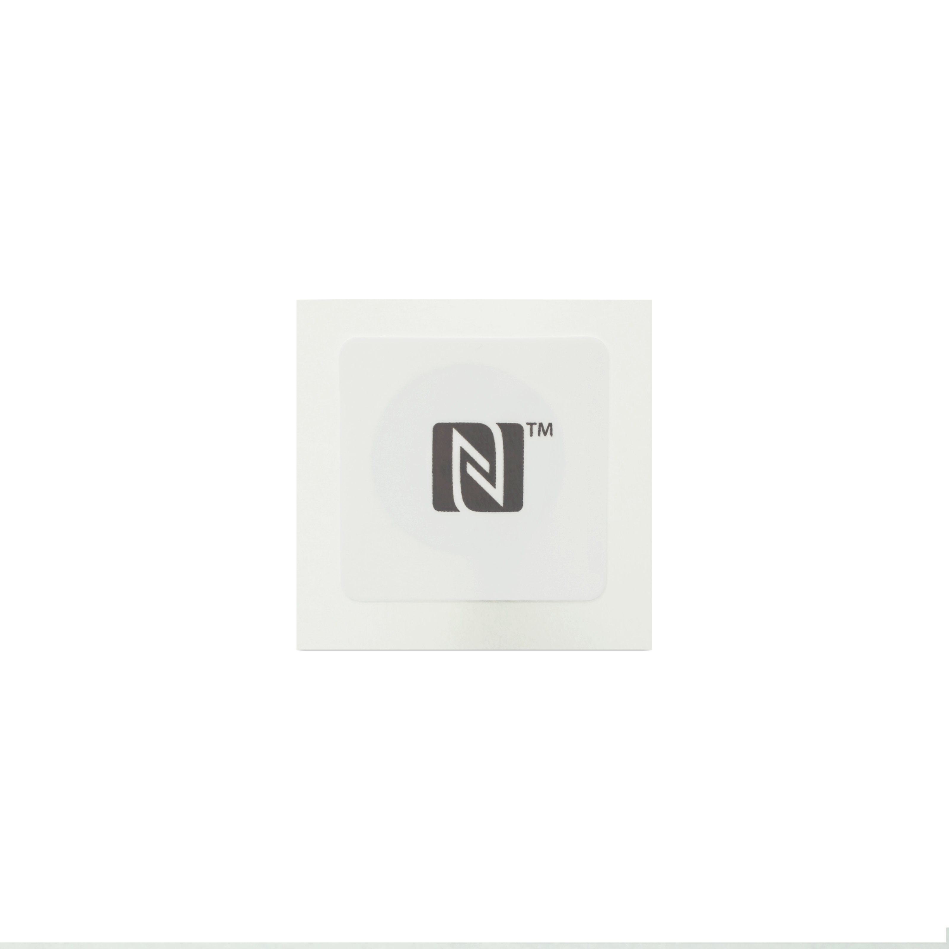 NFC Sticker PET - 25 x 25 mm - NTAG213- 180 Byte - quadratisch - weiß mit Logo