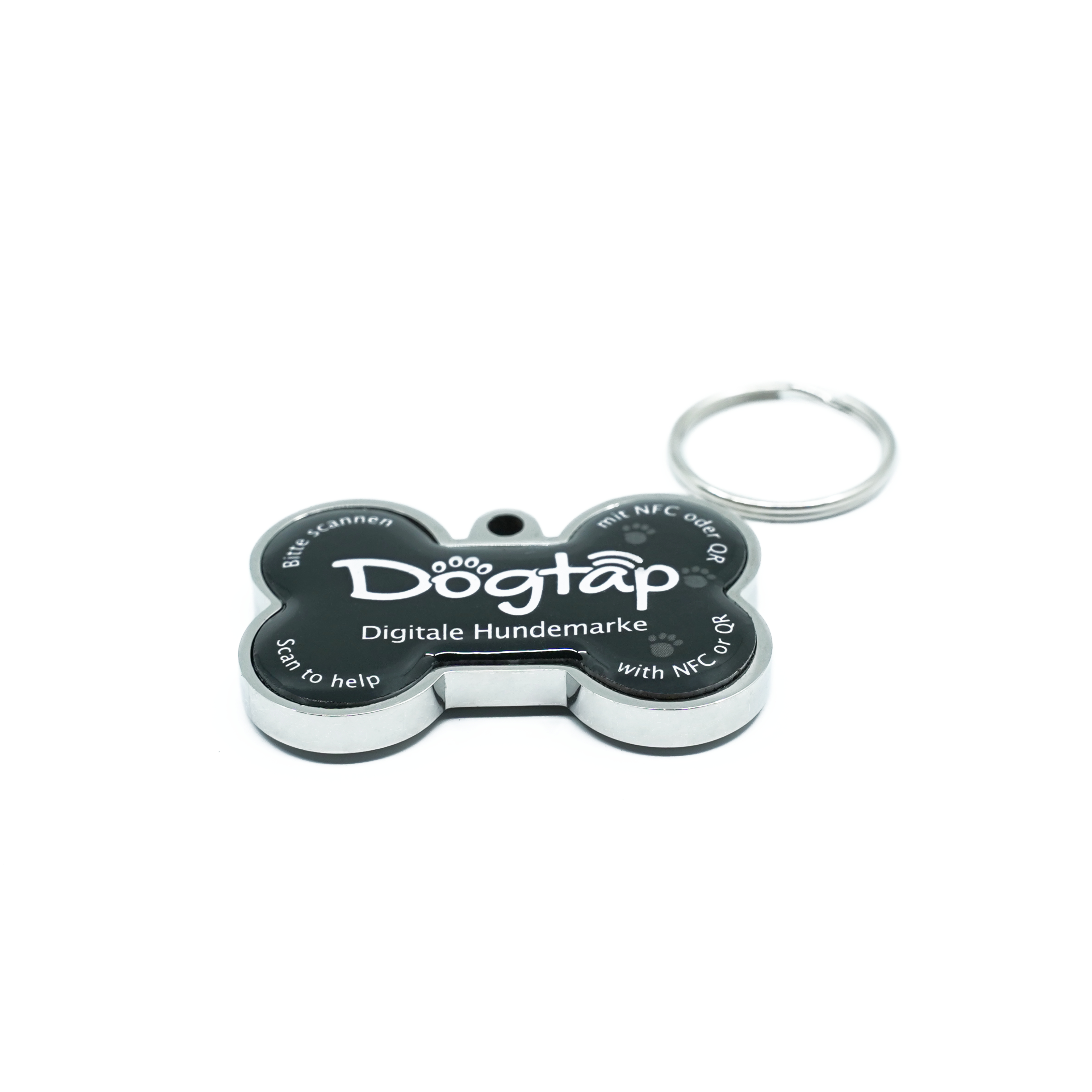 Liegender Dogtap Solid aus PVC mit Metallrand in schwarz mit Metallring