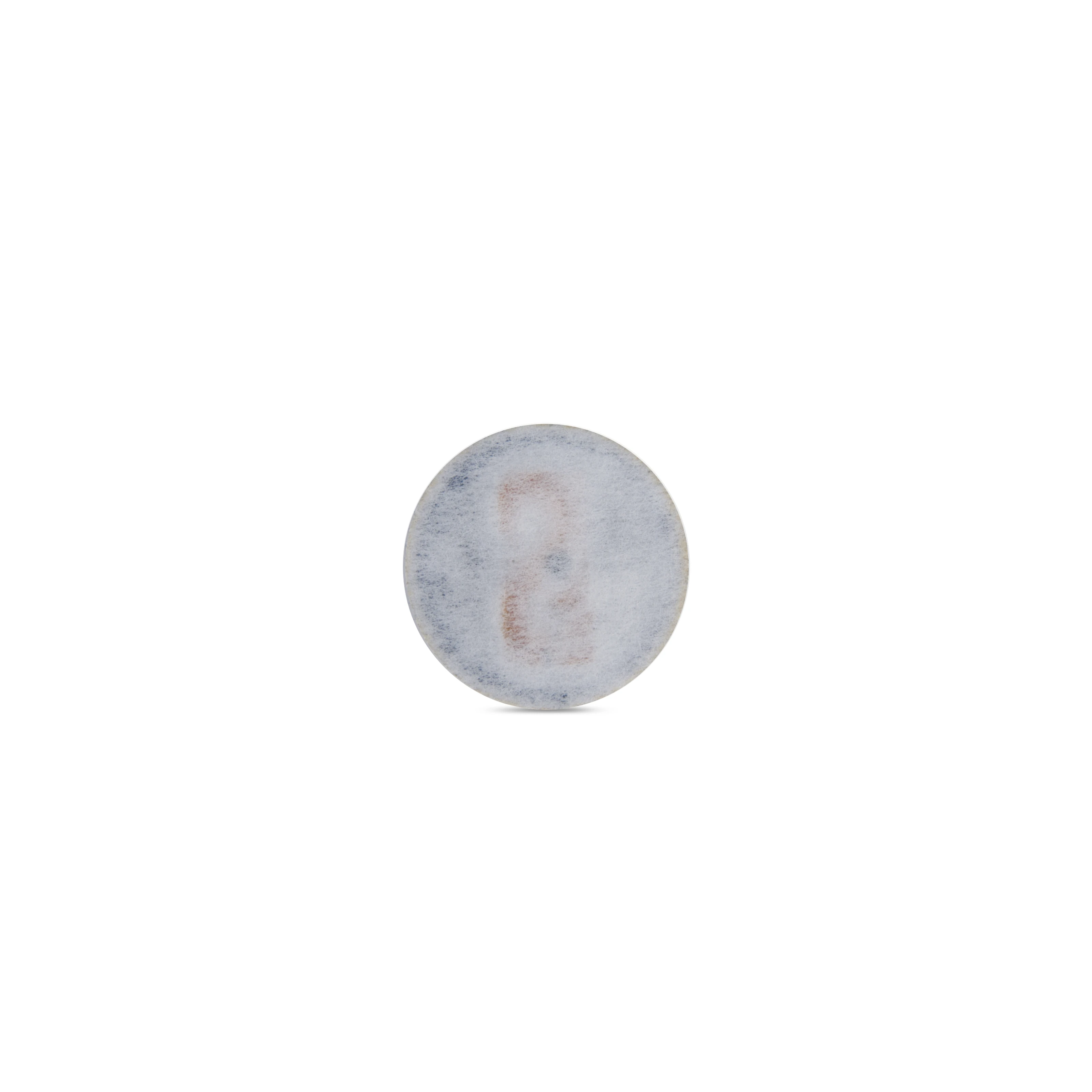 The textile back of the round iron-on SenseTap laundry tag is shown. The laundry tag has a diameter of 30 mm.