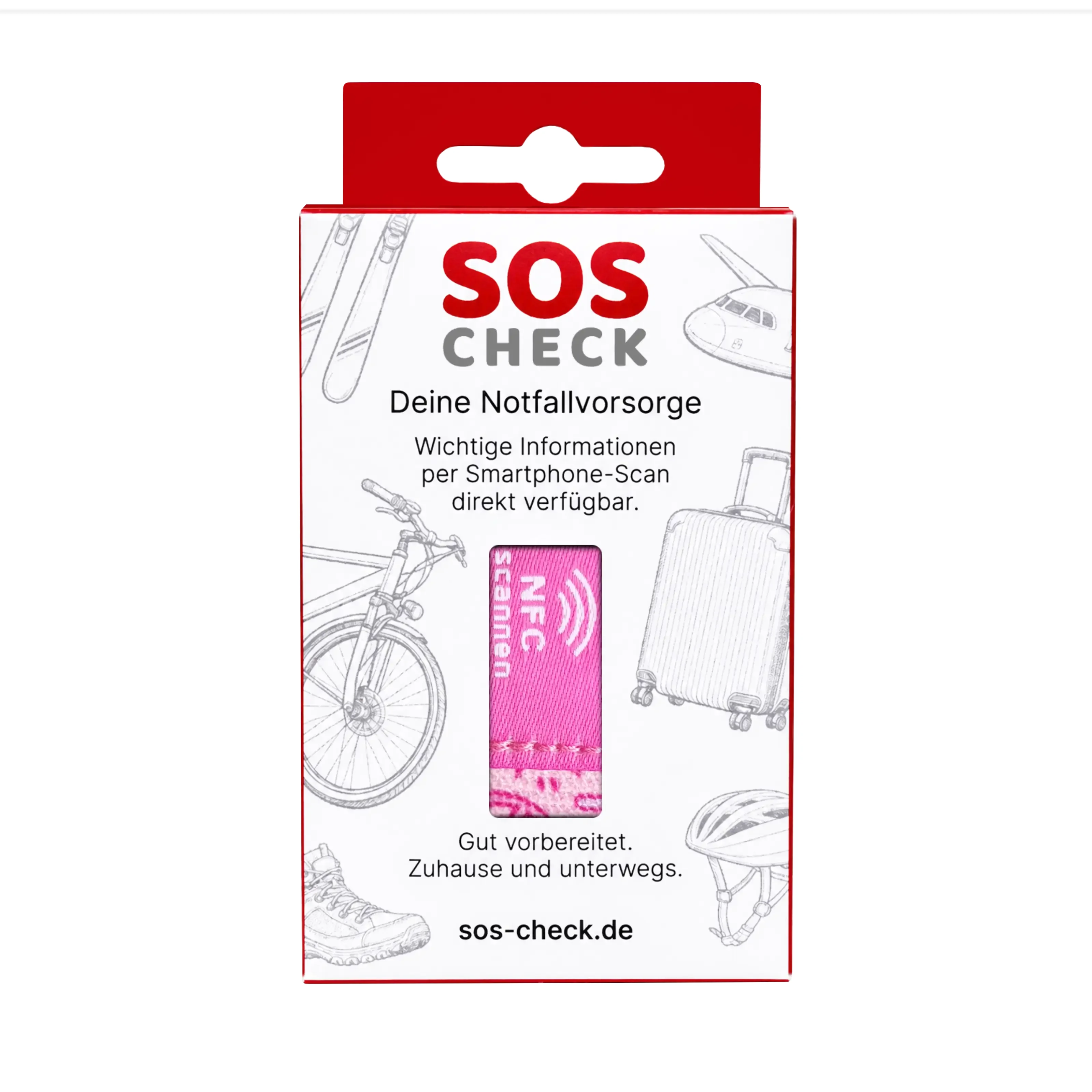 SOS-Check Wristband Kids - Smart Emergency Bracelet - Fabric - 150 x 15 mm - Pink