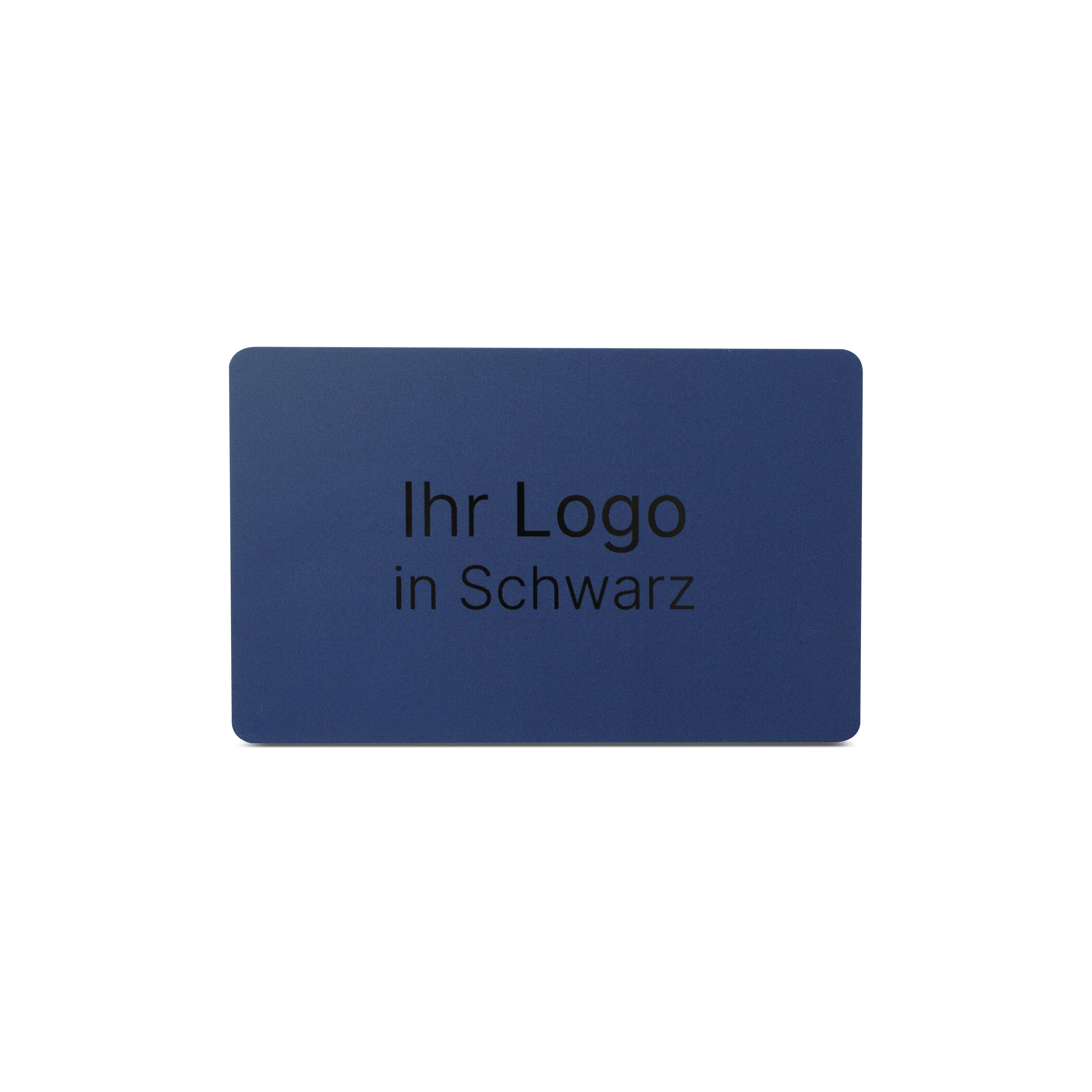 Blaue NFC Karte aus PVC mit Bedruckung "Ihr Logo in Schwarz"