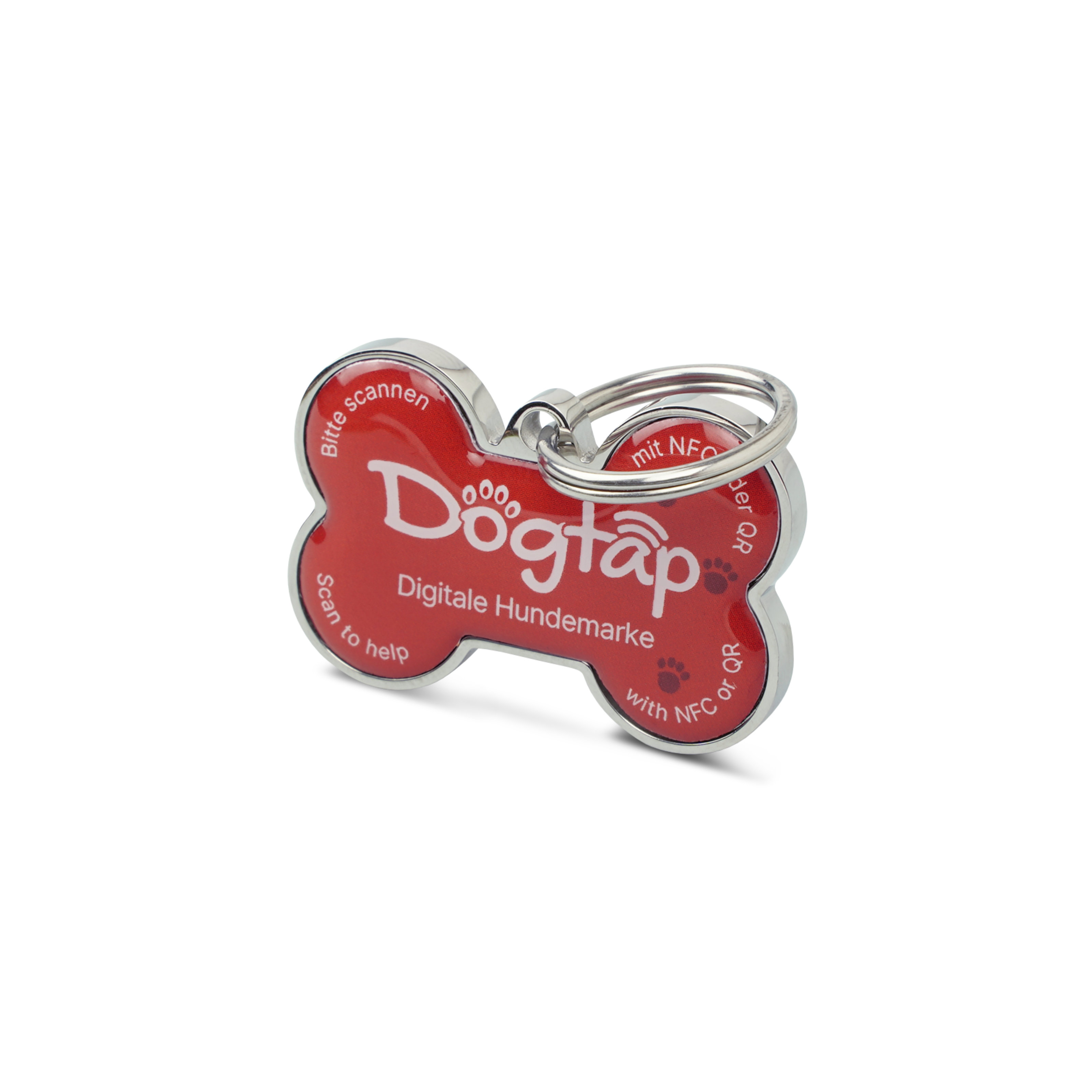 Dogtap Solid - Digital dog tag - PVC / Metal - 41.6 x 28.5 x 4.6 mm - red