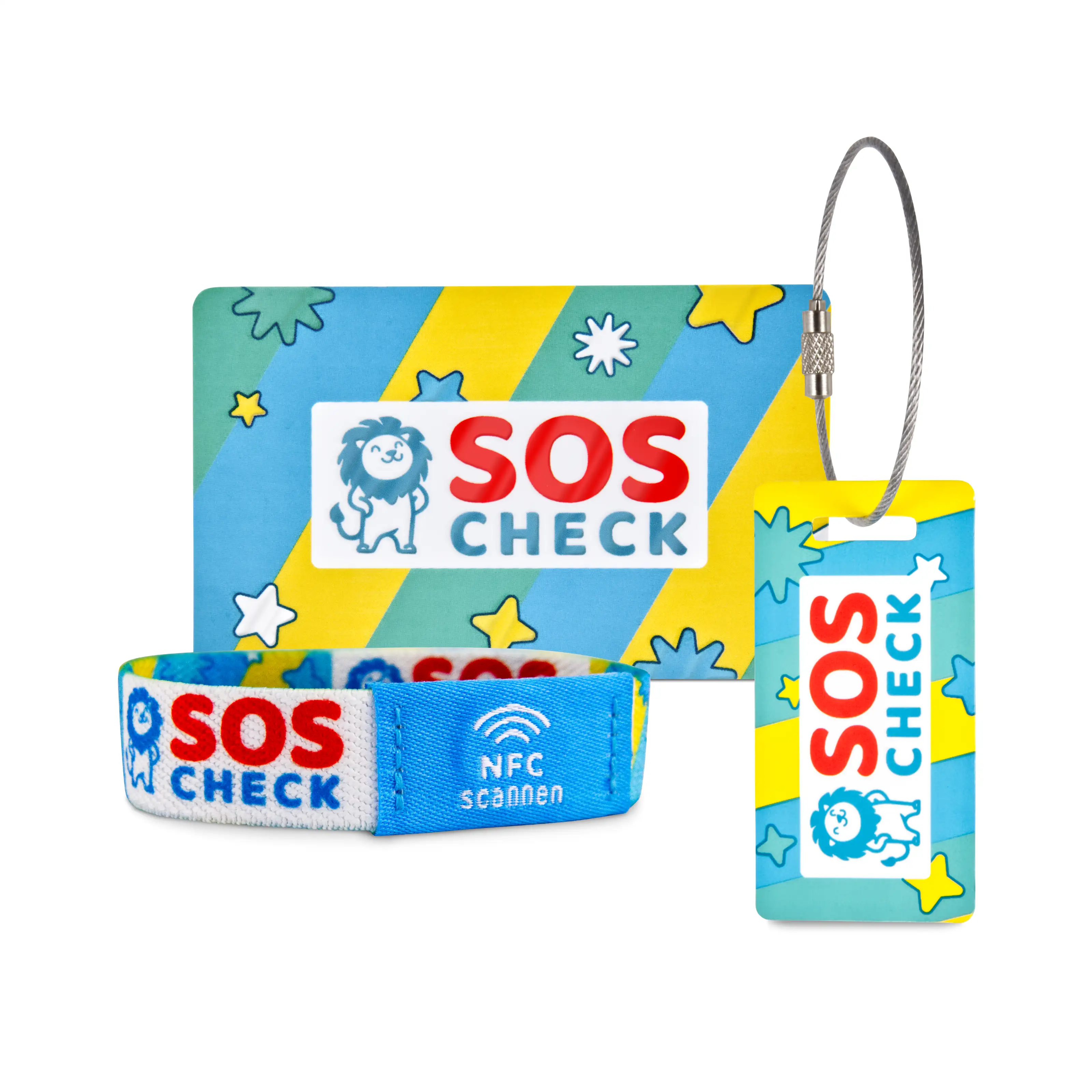 SOS-Check Bundle - Smartes Notfallset mit Armband, Anhänger und Karte - bunt