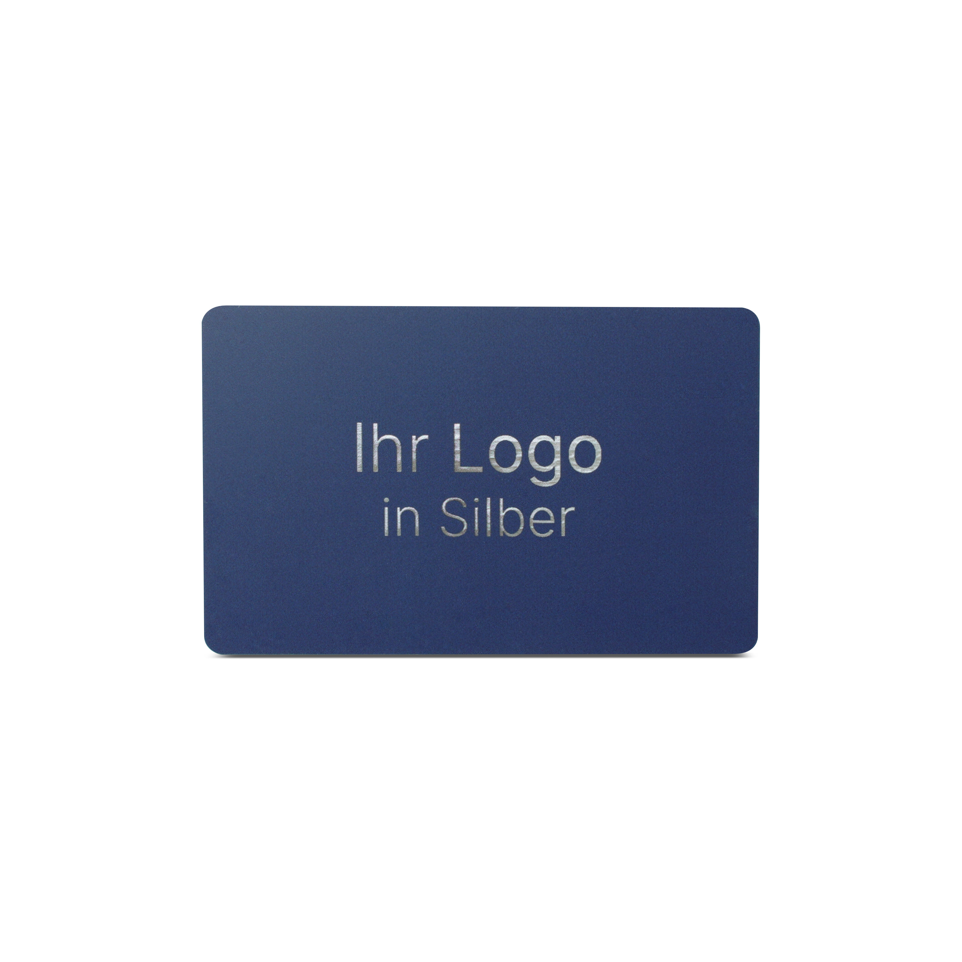 Blaue NFC Karte aus PVC mit Bedruckung "Ihr Logo in Silber"