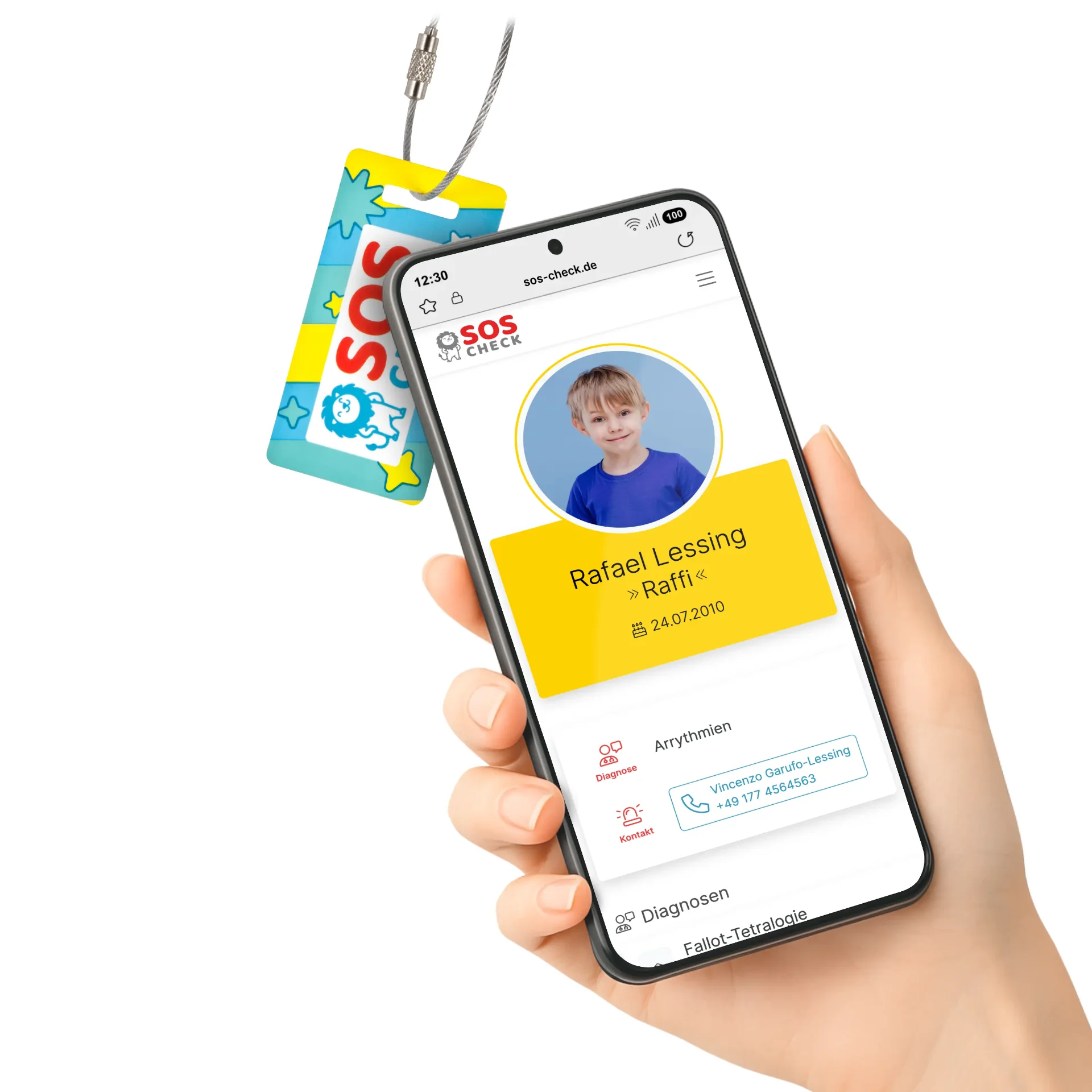SOS-Check Bundle - Smartes Notfallset mit Armband, Anhänger und Karte - bunt