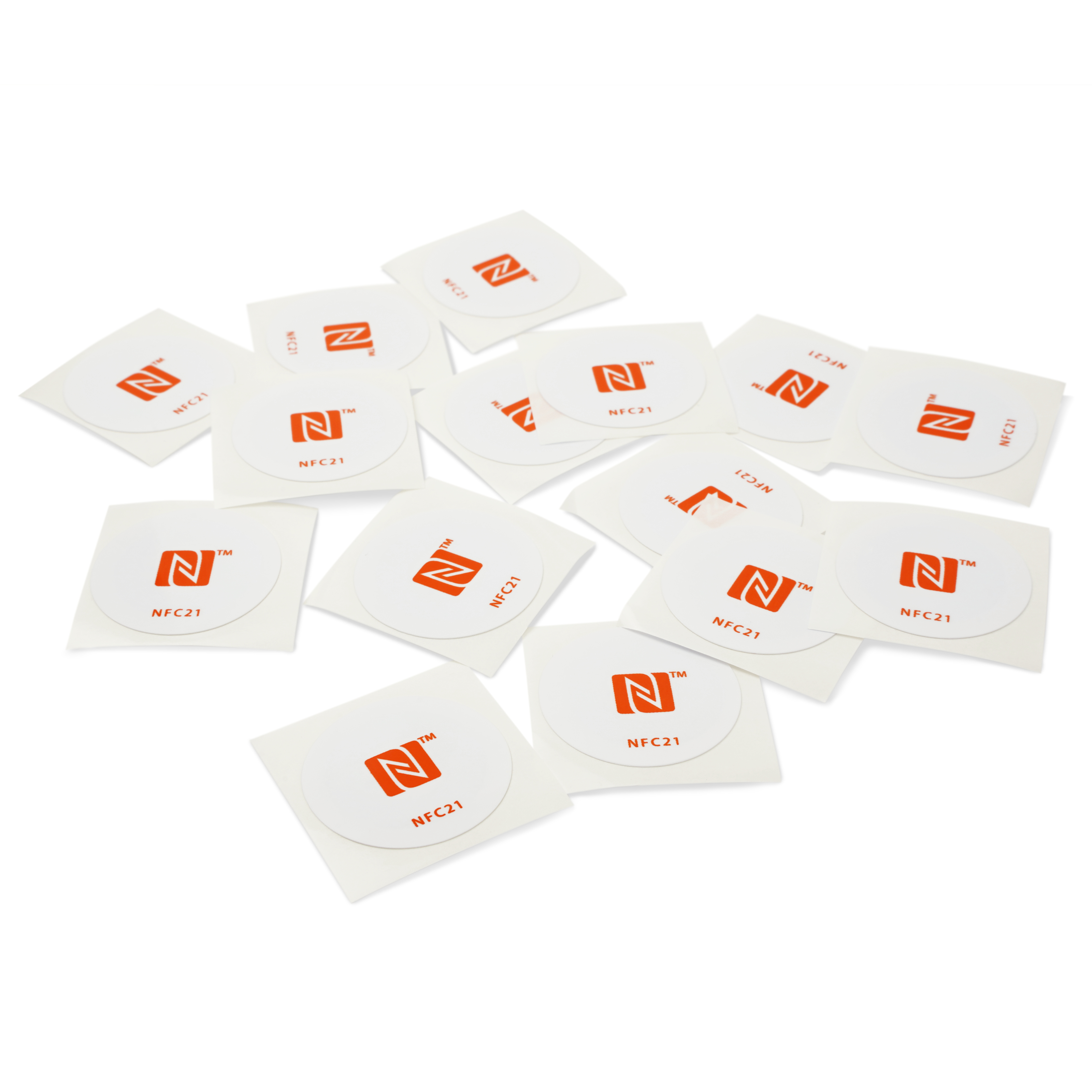 NFC Sticker PET - 30 mm - NTAG215 - 540 Byte - weiß mit Logo orange