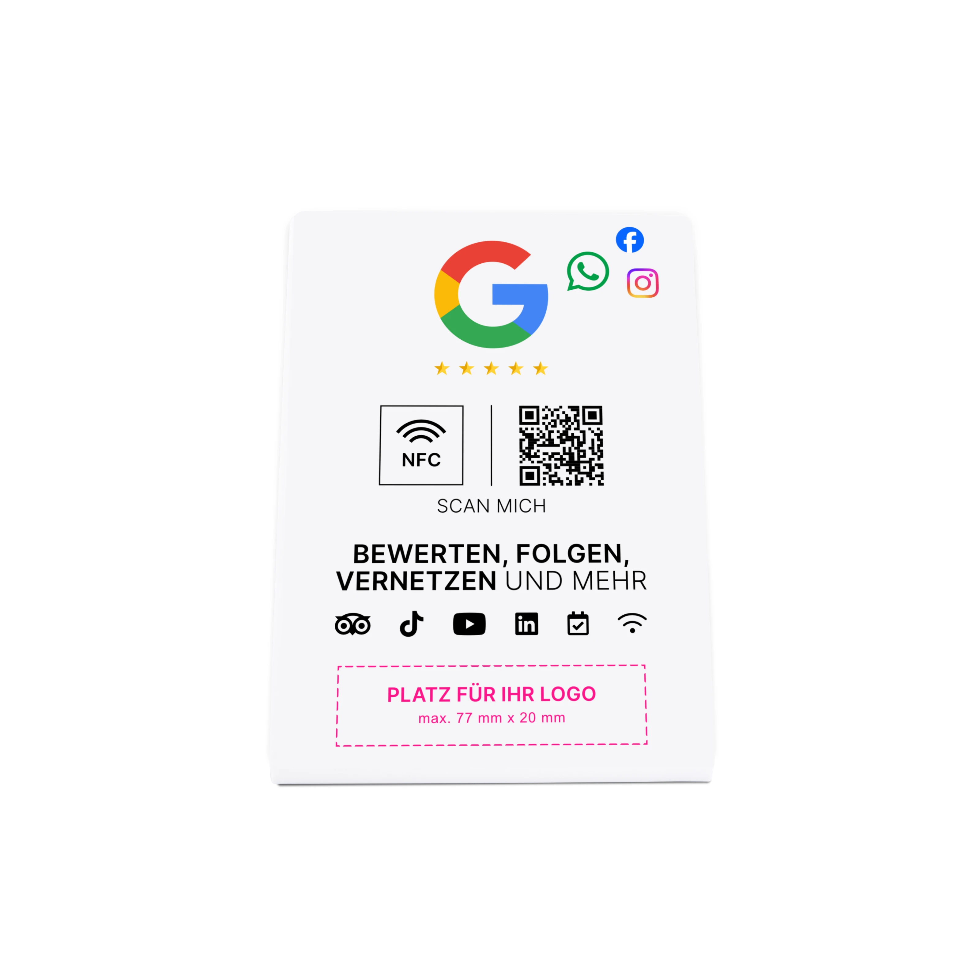 Multi-Link NFC Stand - Logo Print - Acrylic - 110 x 150 mm - White Glossy