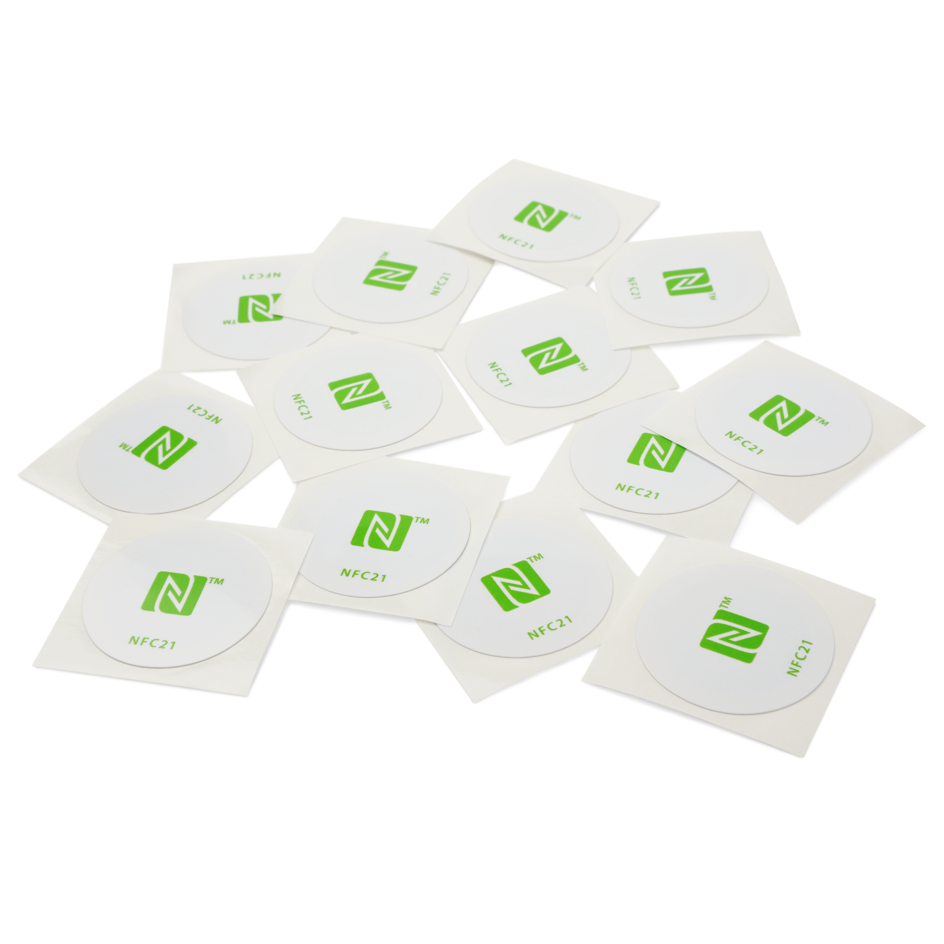 NFC Sticker PET - 30 mm - NTAG215 - 540 Byte - weiß mit Logo grün